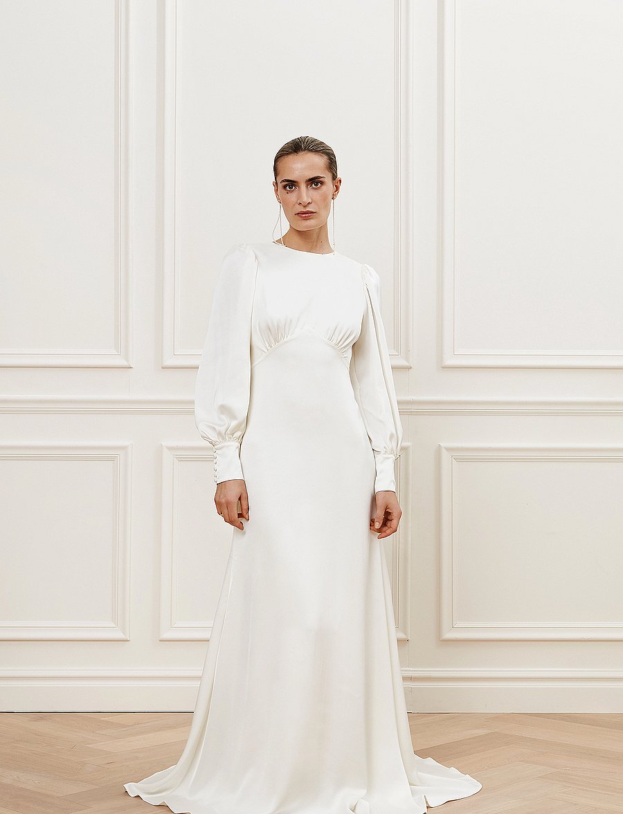 Malina - Mathilde pouf sleeve satin bridal gown - cream - 0