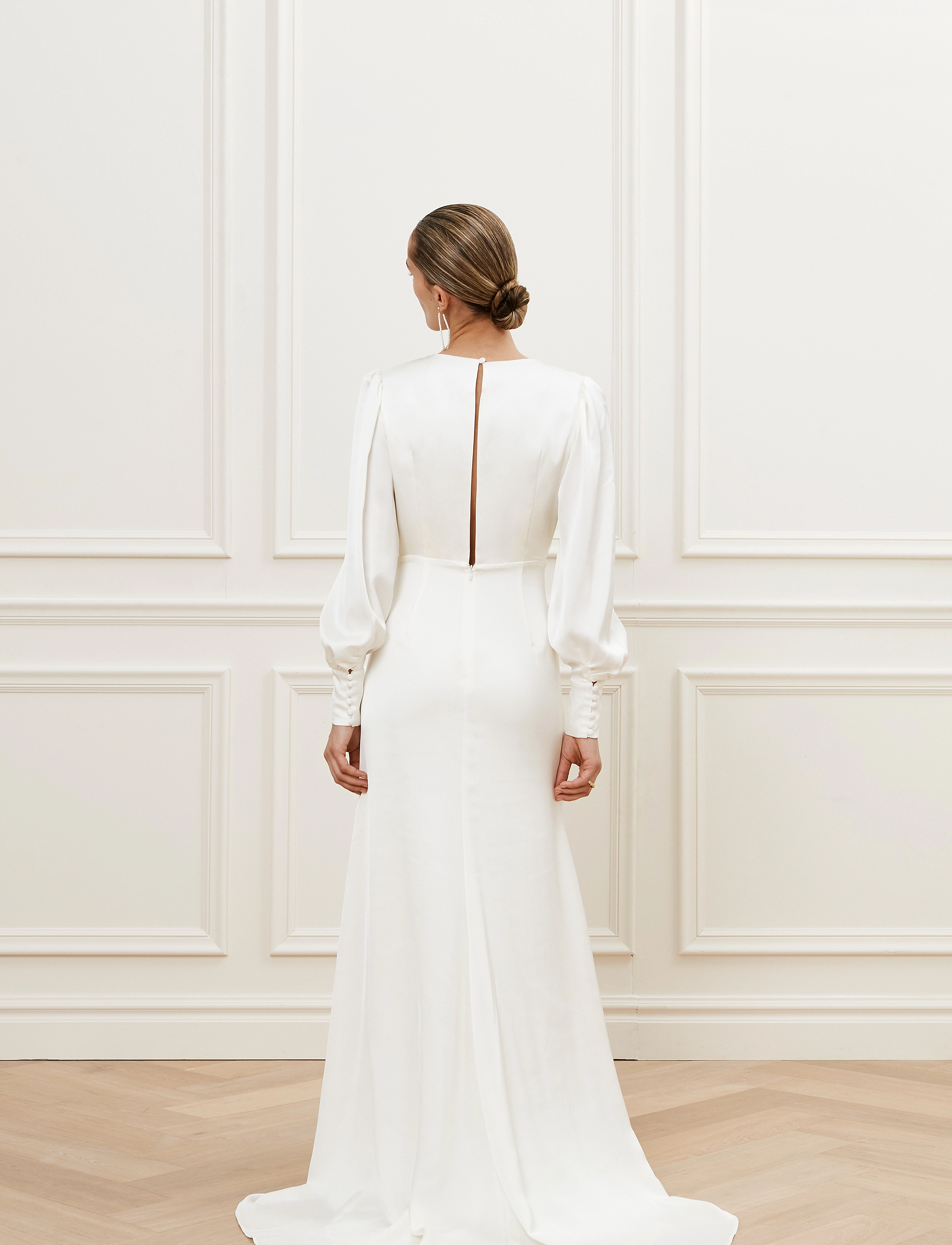 Malina - Mathilde pouf sleeve satin bridal gown - cream - 3