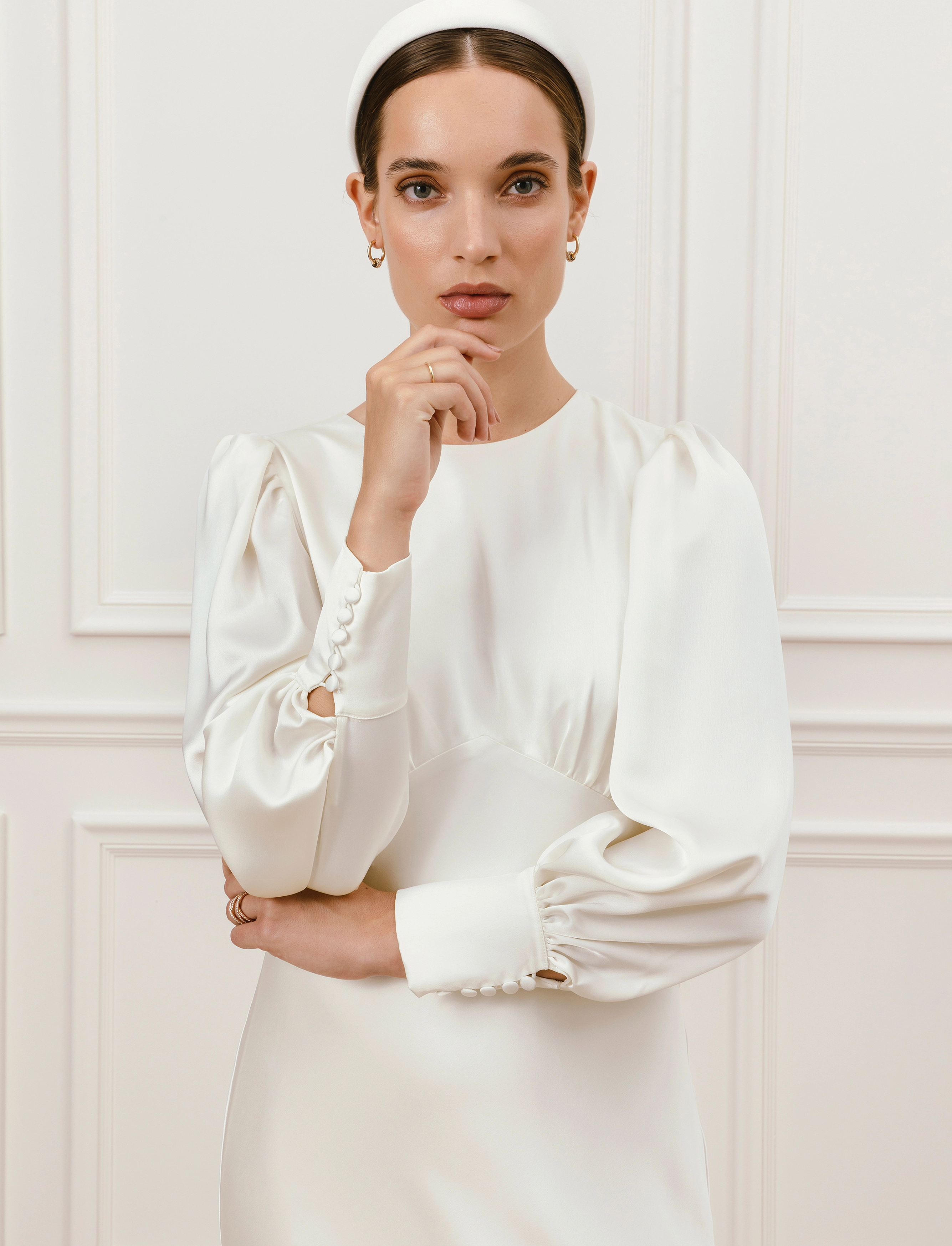 Malina - Mathilde pouf sleeve satin bridal gown - cream - 5