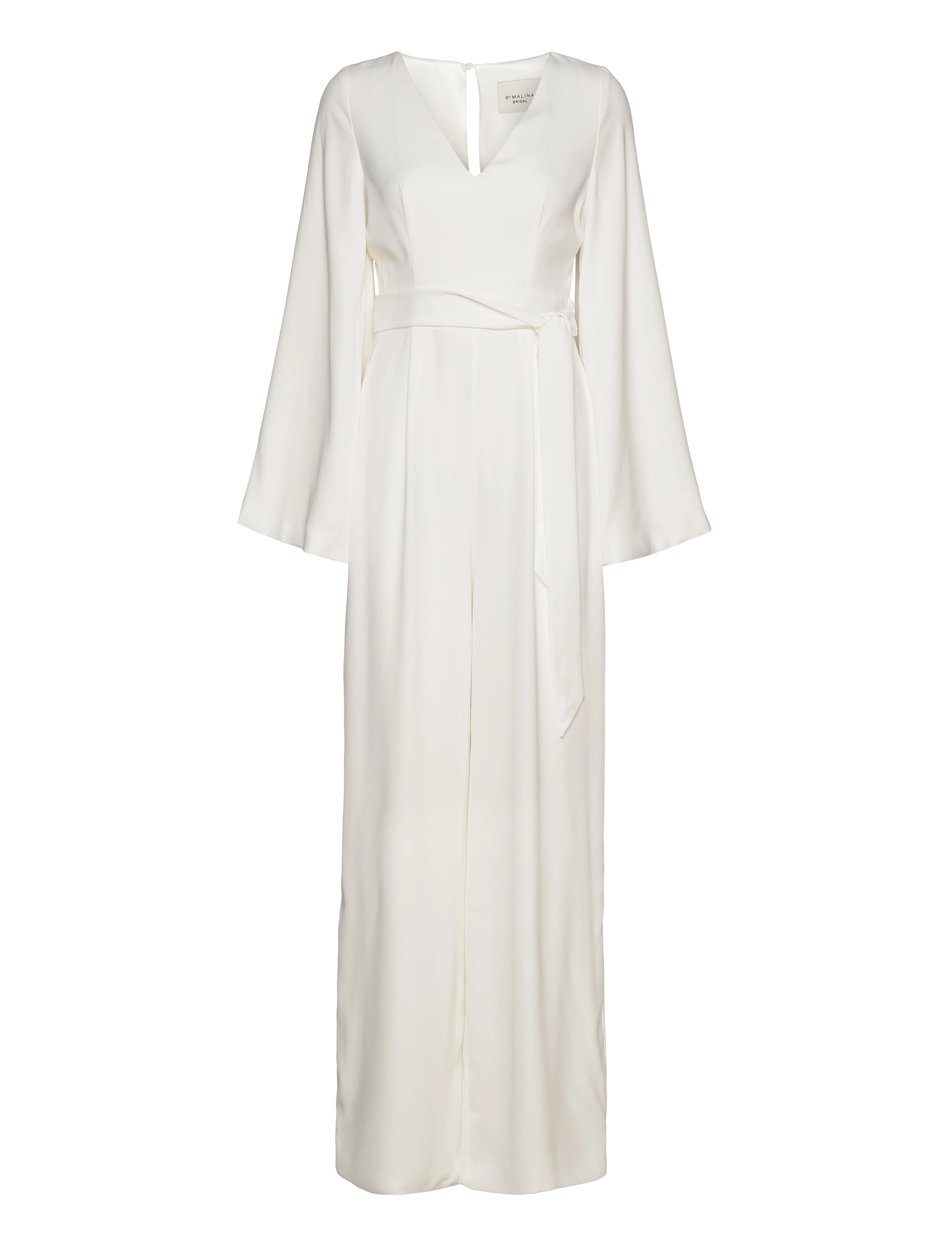 MALINA Ellie Belted Wide-Bein Bridal Jumpsuit Weiß - M - Damen