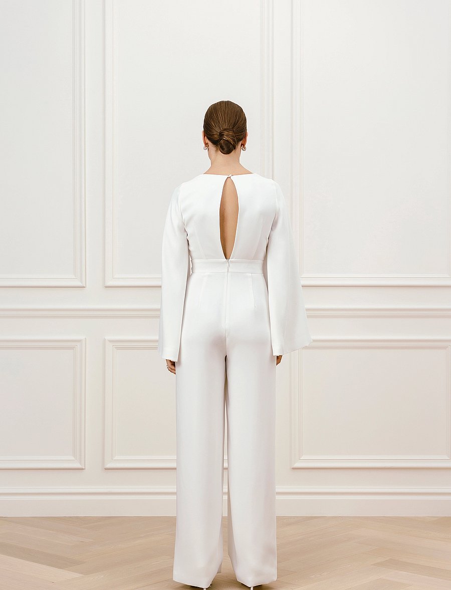 Malina - Ellie belted wide-leg bridal jumpsuit - besondere anlässe - ivory - 3