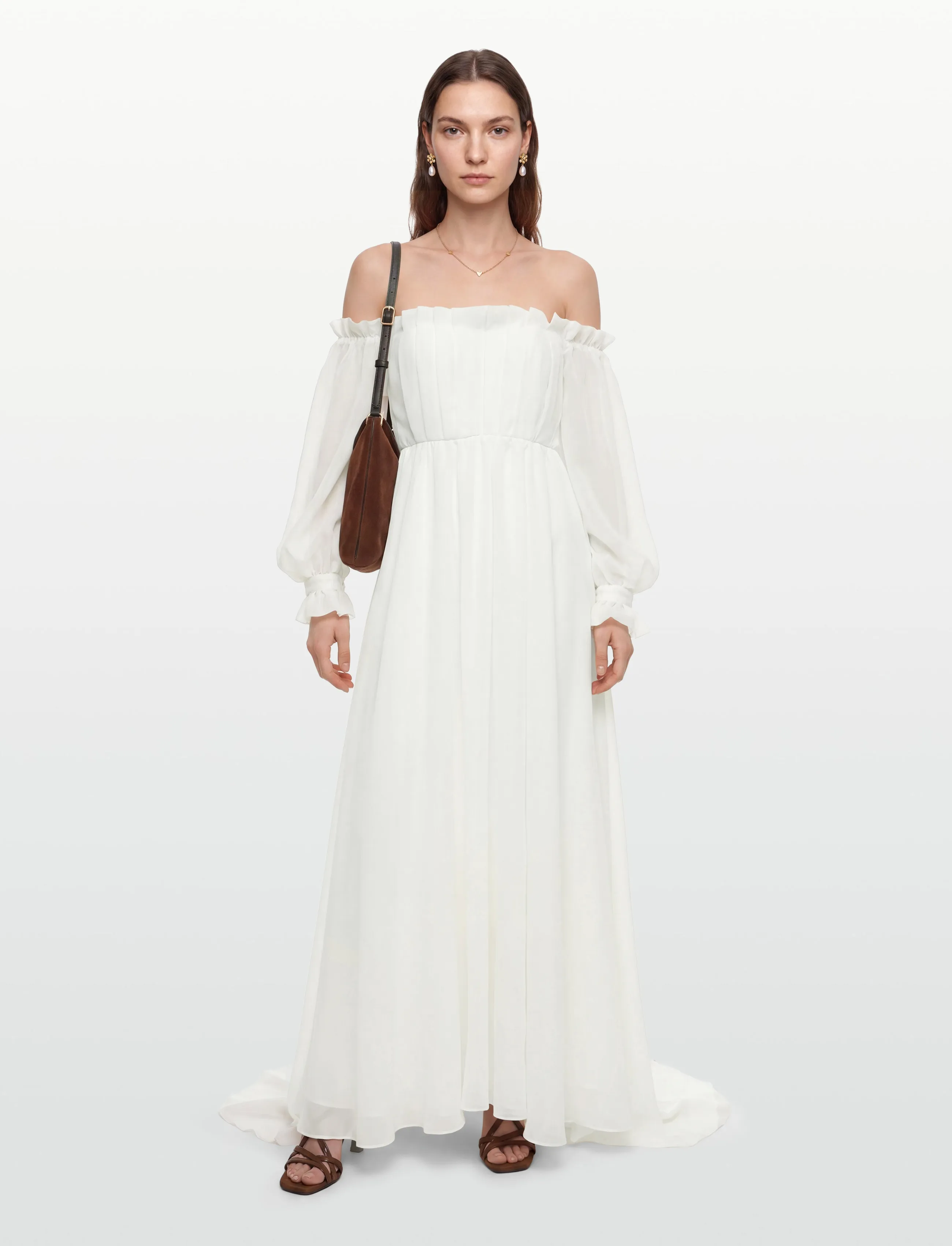 Malina Amelia Off-The-Shoulder Organza Bridal Gown, M, Dresses, Creme - Maxi Dress, Frauen