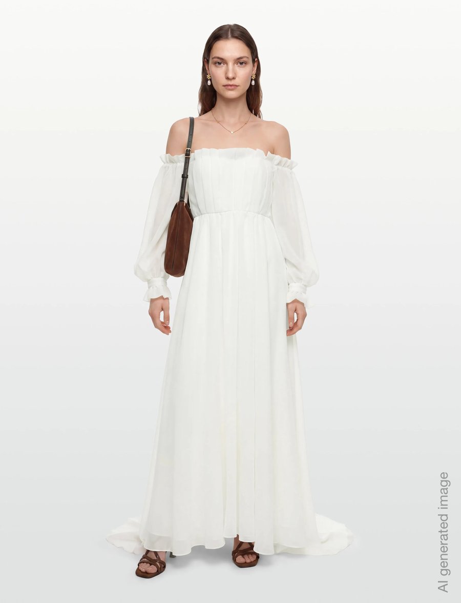 Malina - Amelia off-the-shoulder organza bridal gown - Õhtukleidid - ivory - 0