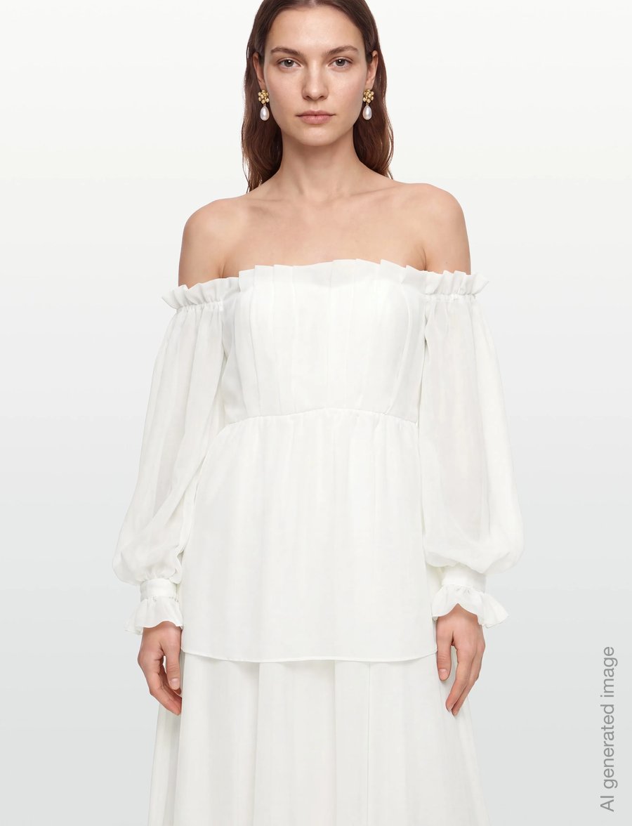 Malina - Amelia off-the-shoulder organza bridal gown - Õhtukleidid - ivory - 3