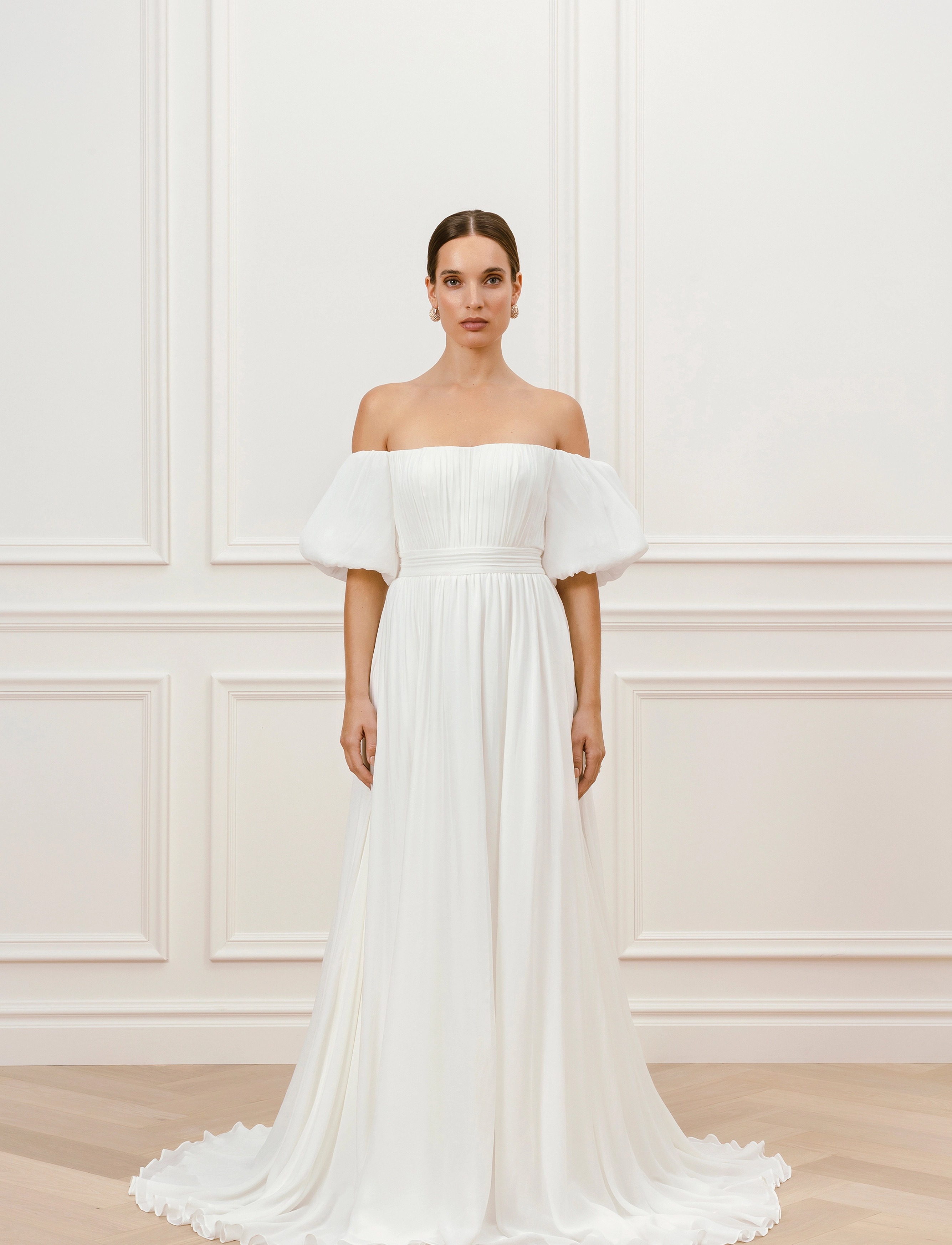 Malina - Lowa off-the-shoulder chiffon bridal gown - ivory - 2