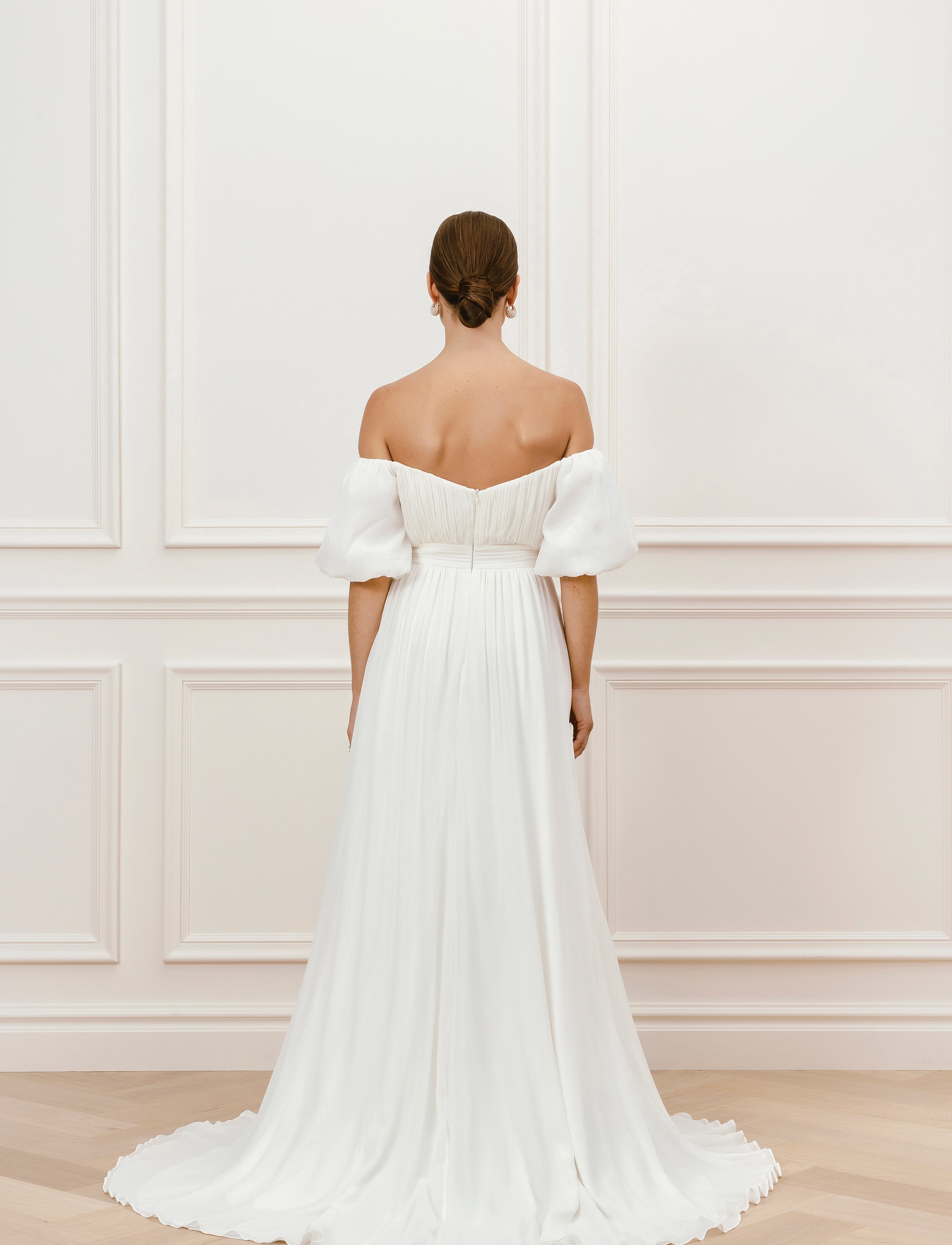 Malina - Lowa off-the-shoulder chiffon bridal gown - ivory - 3