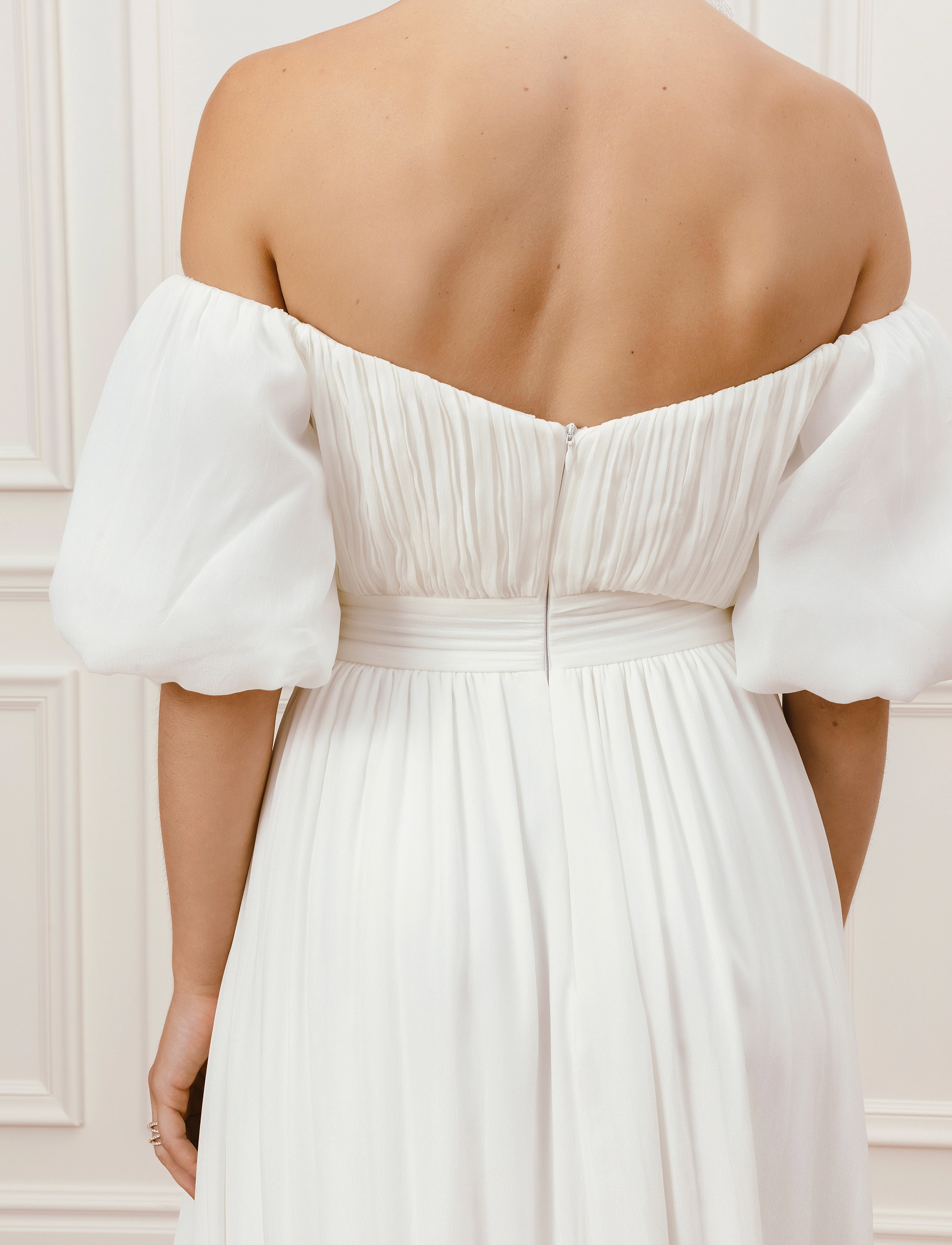 Malina - Lowa off-the-shoulder chiffon bridal gown - ivory - 4