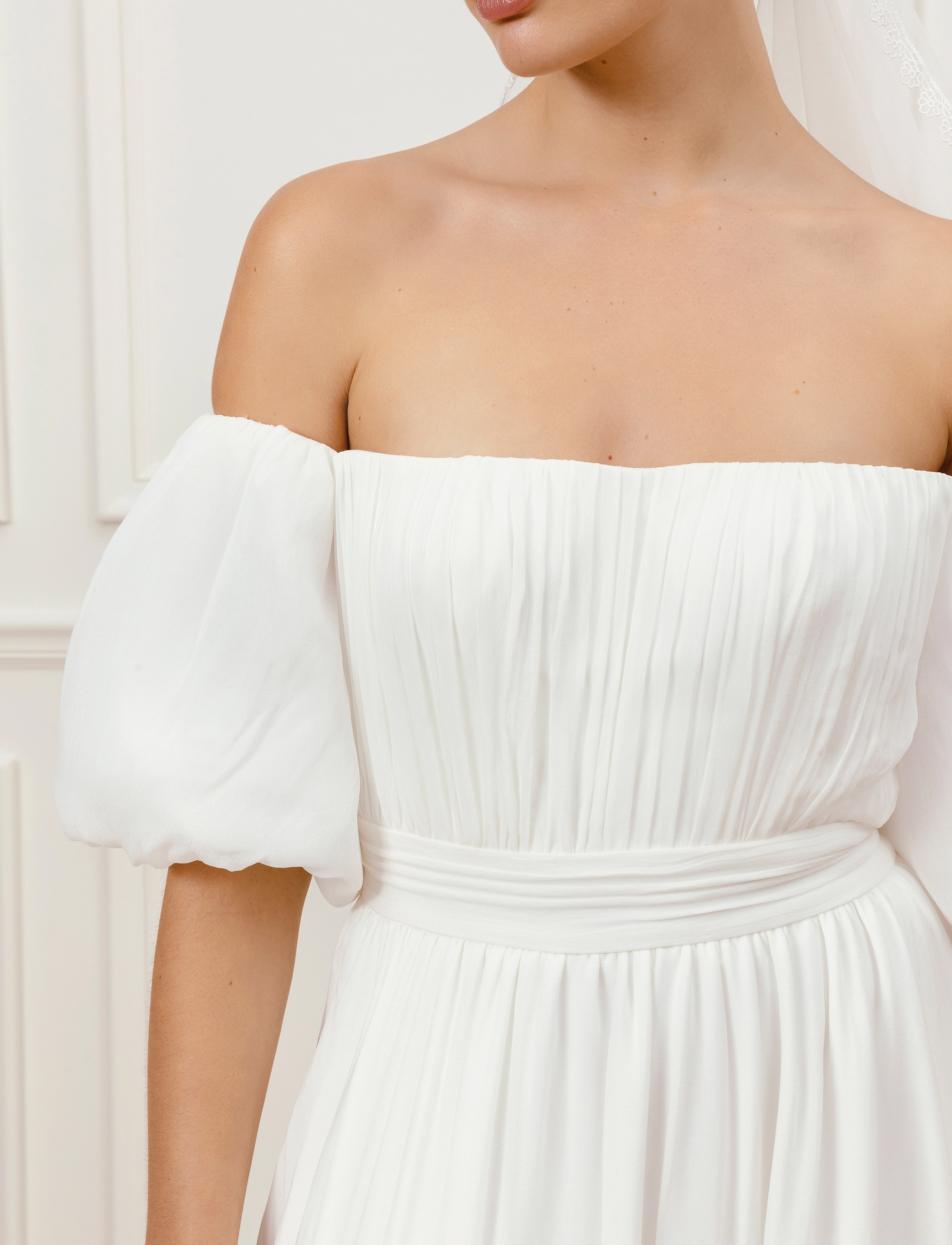 Malina - Lowa off-the-shoulder chiffon bridal gown - ivory - 5