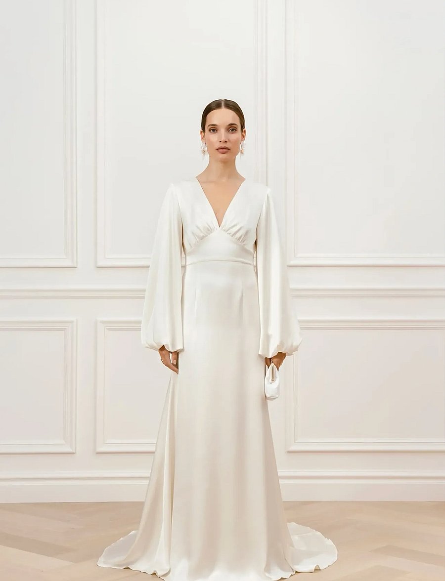 Malina - Addie balloon sleeve v-neck bridal gown - pulmakleidid - cream - 0