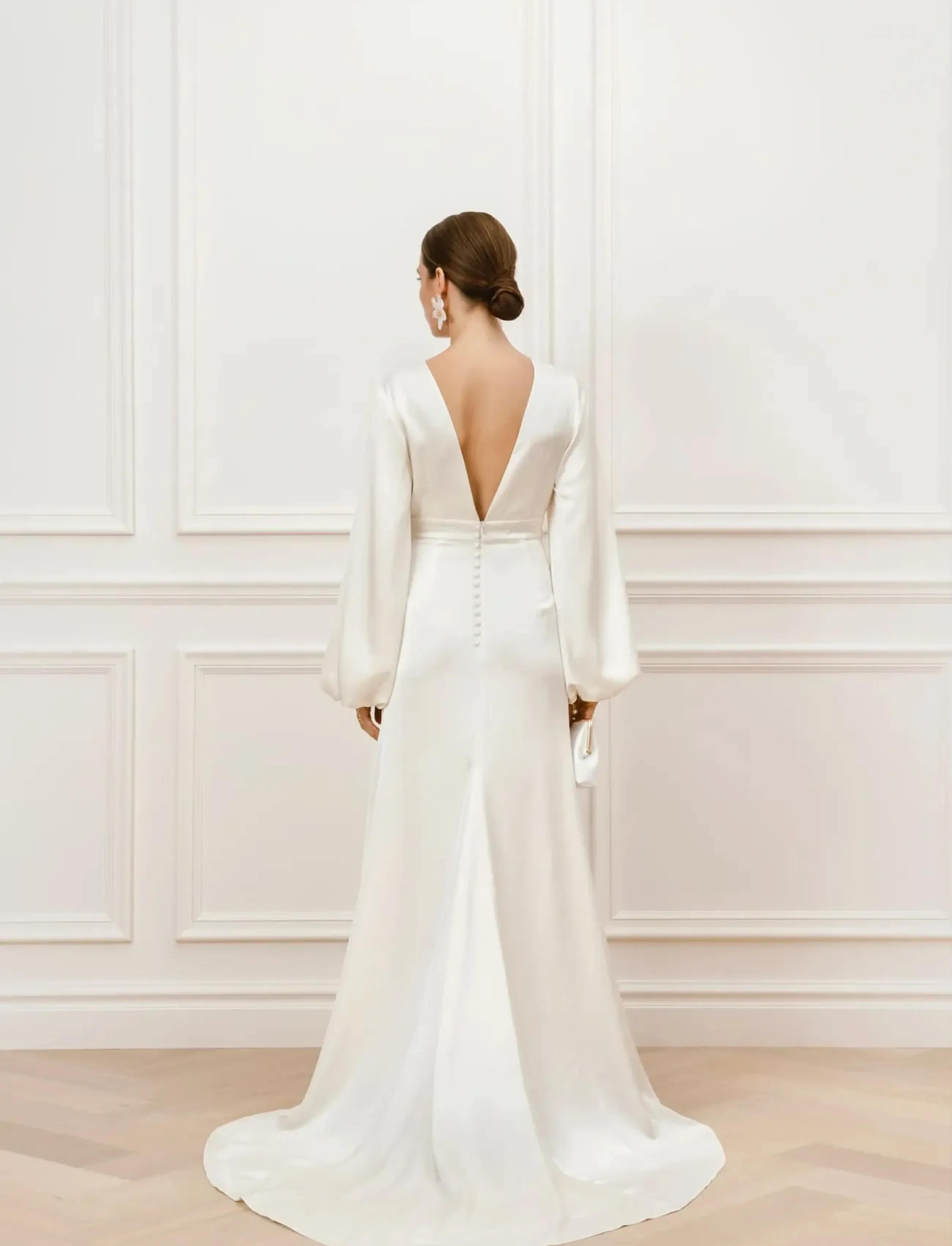 Malina - Addie balloon sleeve v-neck bridal gown - robes de mariée - cream - 3