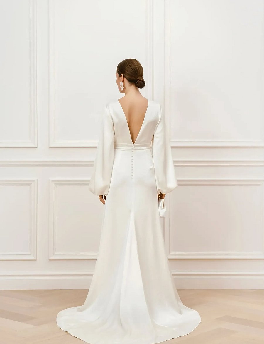 Malina - Addie balloon sleeve v-neck bridal gown - pulmakleidid - cream - 3
