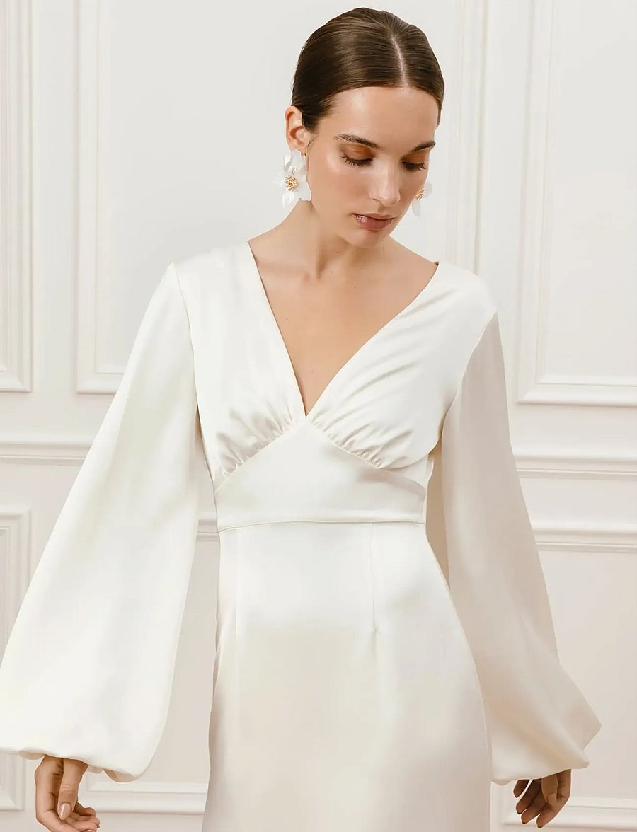Malina - Addie balloon sleeve v-neck bridal gown - pulmakleidid - cream - 4