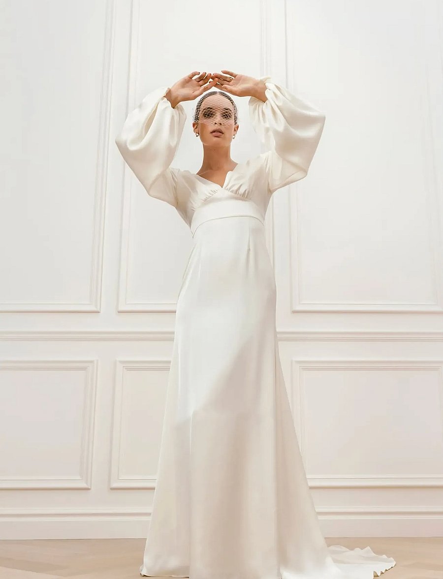 Malina - Addie balloon sleeve v-neck bridal gown - pulmakleidid - cream - 5