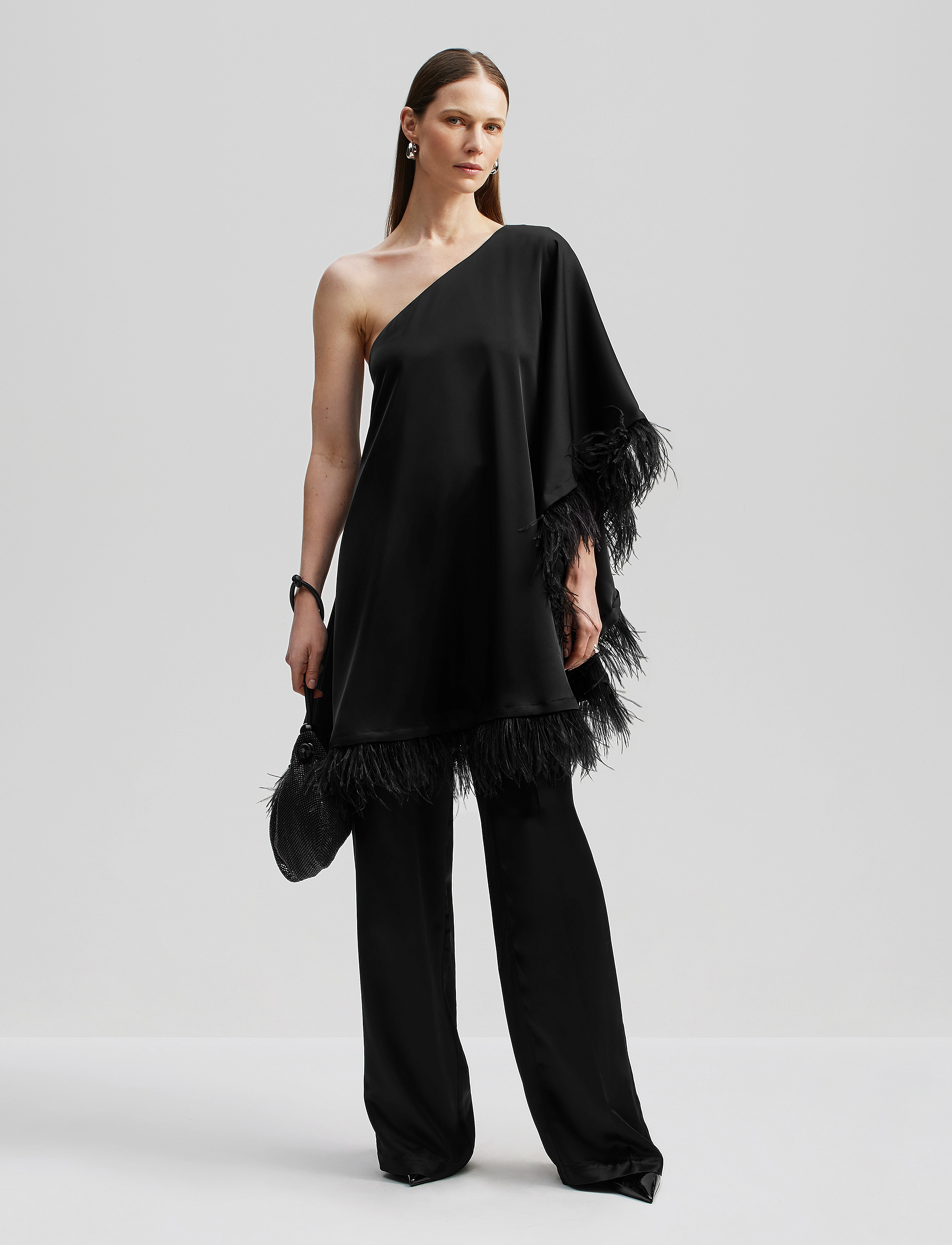 Malina - Andrea one-shoulder feather mini dress - black - 4