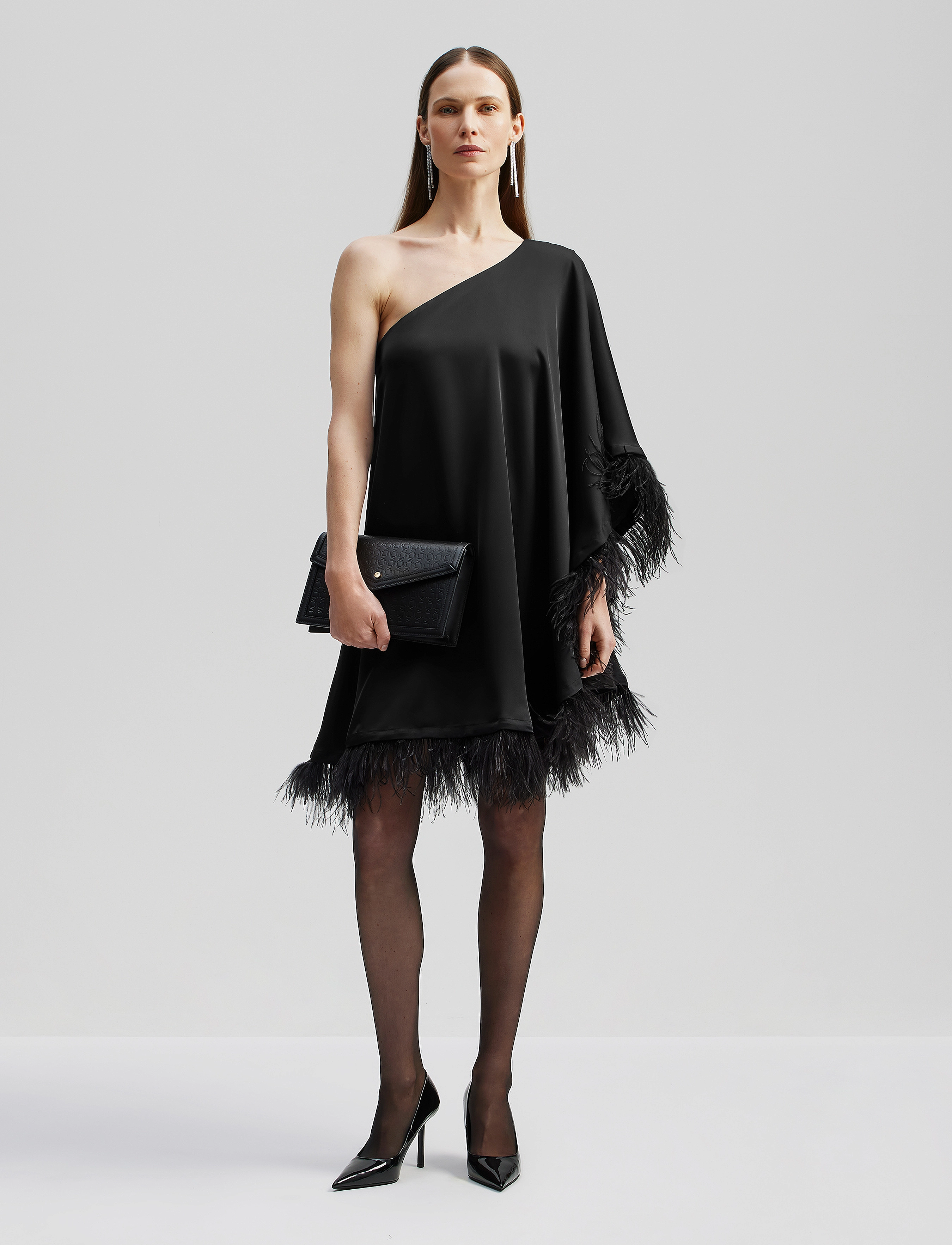 Malina - Andrea one-shoulder feather mini dress - black - 5