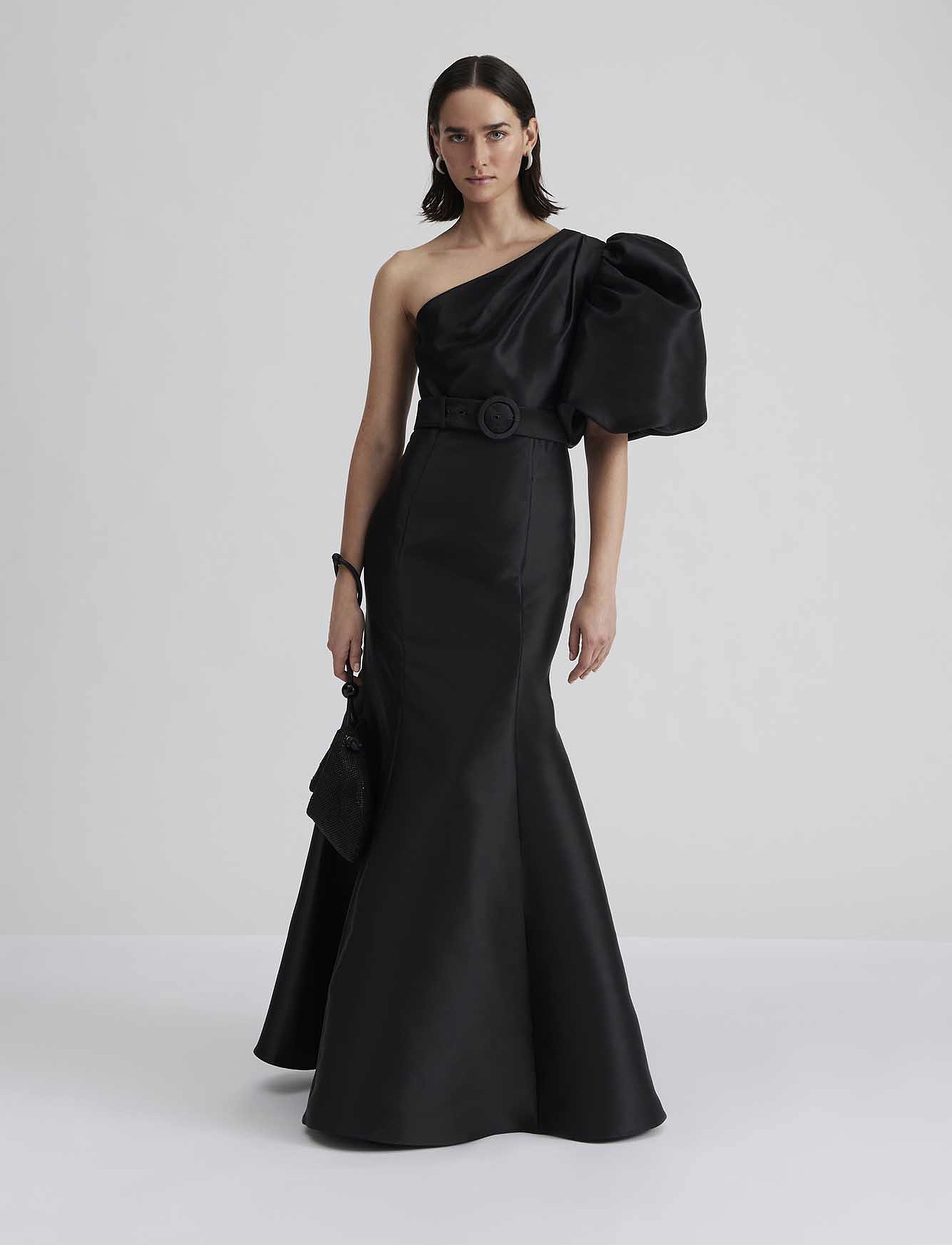 Malina - Alaia one shoulder mermaid maxi dress - black - 2