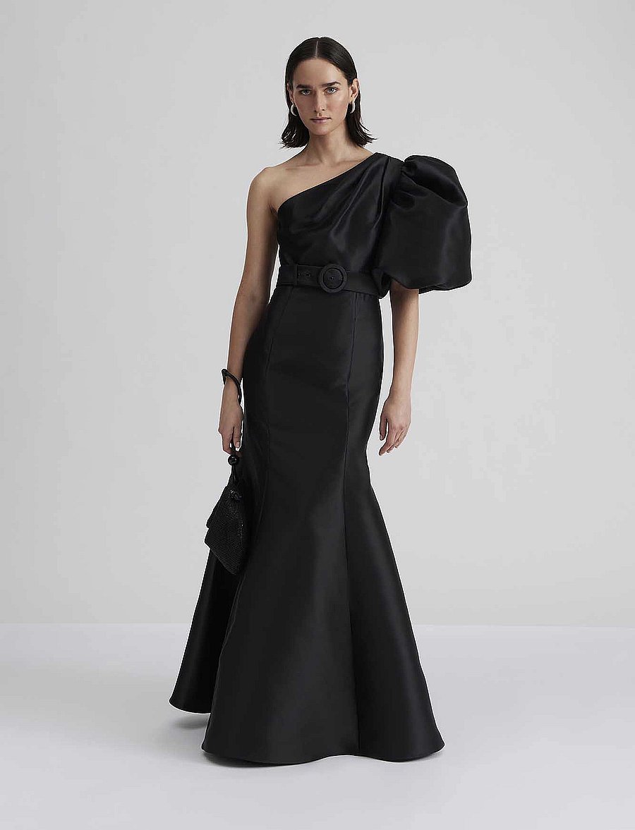 Malina - Alaia one shoulder mermaid maxi dress - black - 2