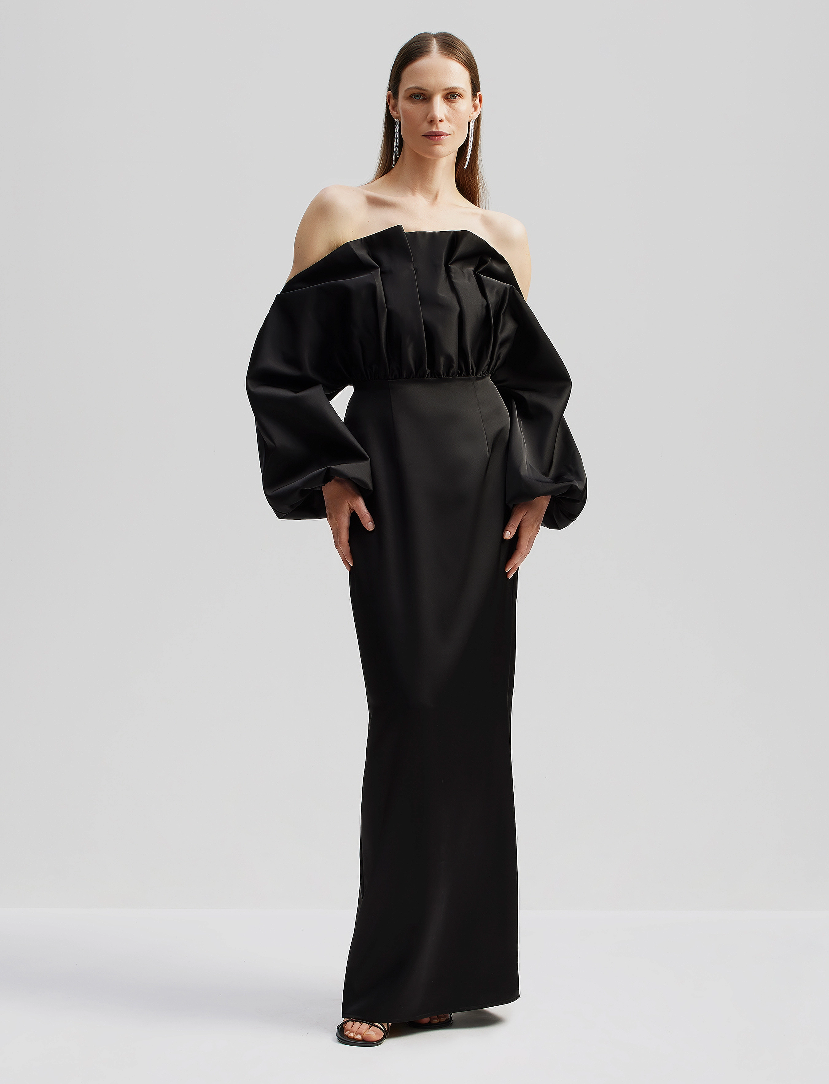 Malina - Charlotte off shoulder satin maxi dress - black - 2