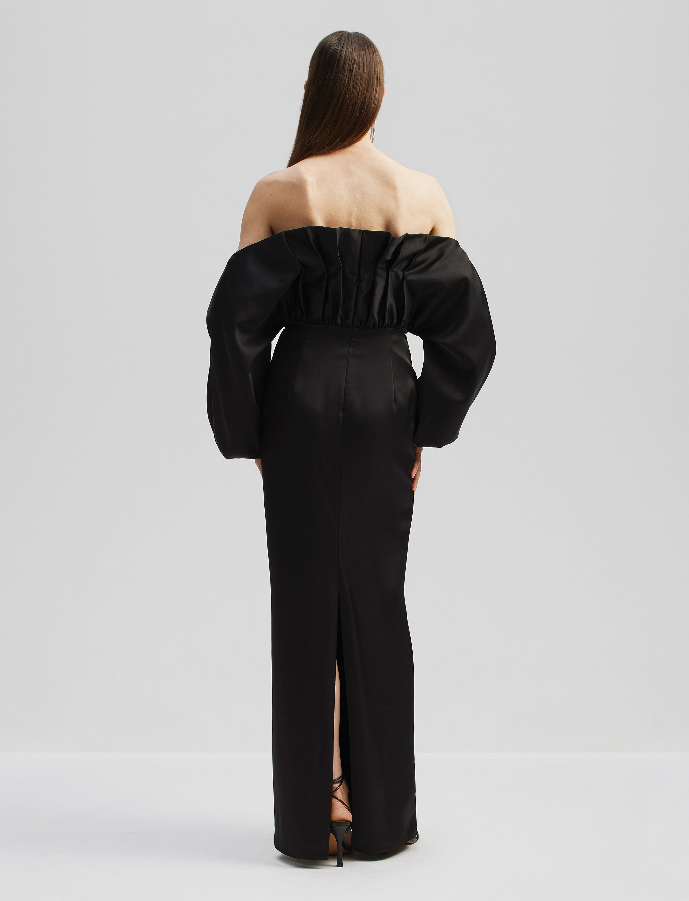 Malina - Charlotte off shoulder satin maxi dress - black - 3