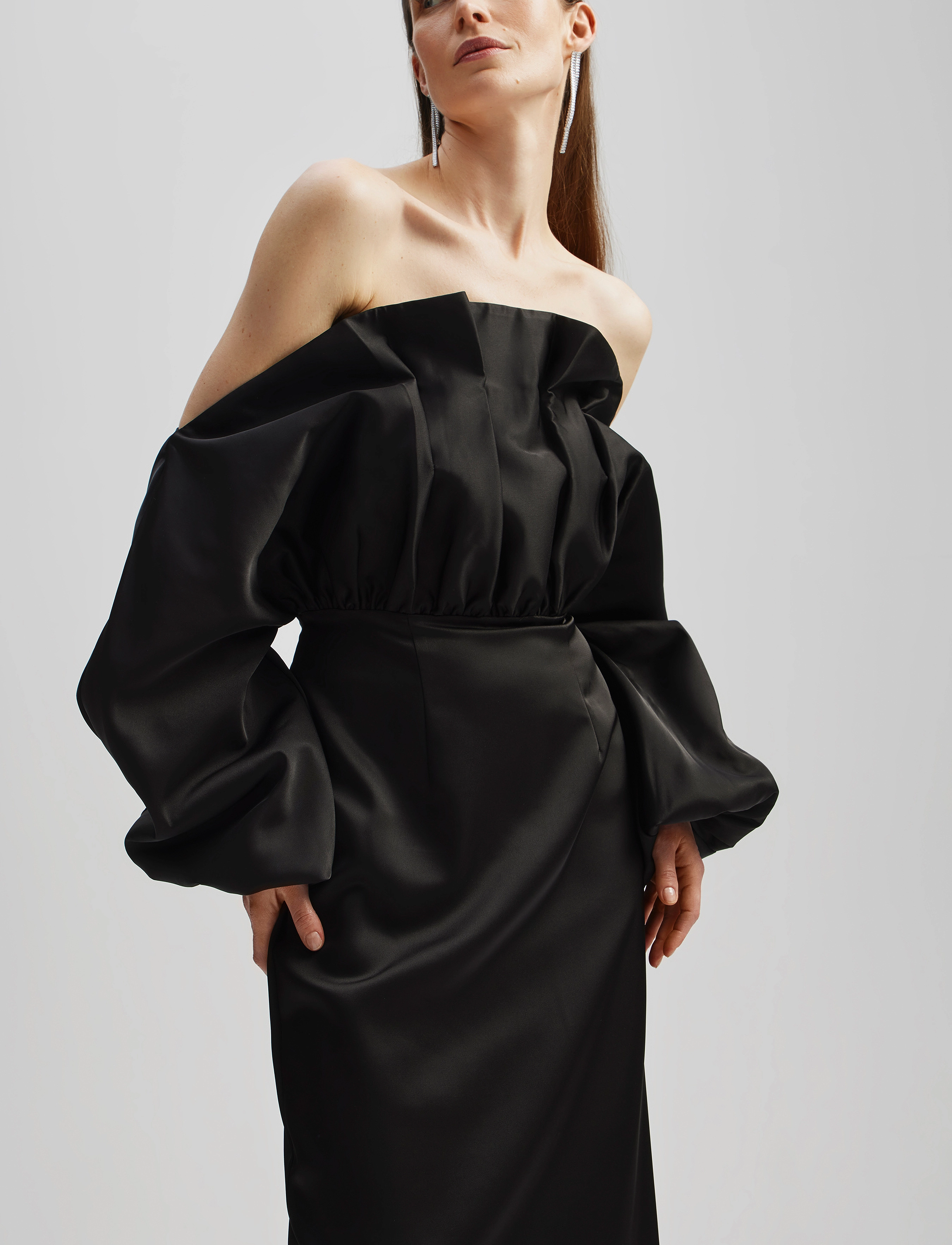 Malina - Charlotte off shoulder satin maxi dress - black - 4