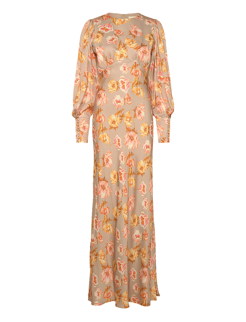 Malina - Alize long sleeved satin maxi dress - champagne peony - 1