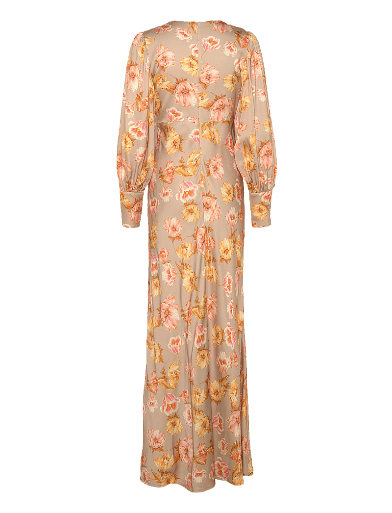 Malina - Alize long sleeved satin maxi dress - champagne peony - 2