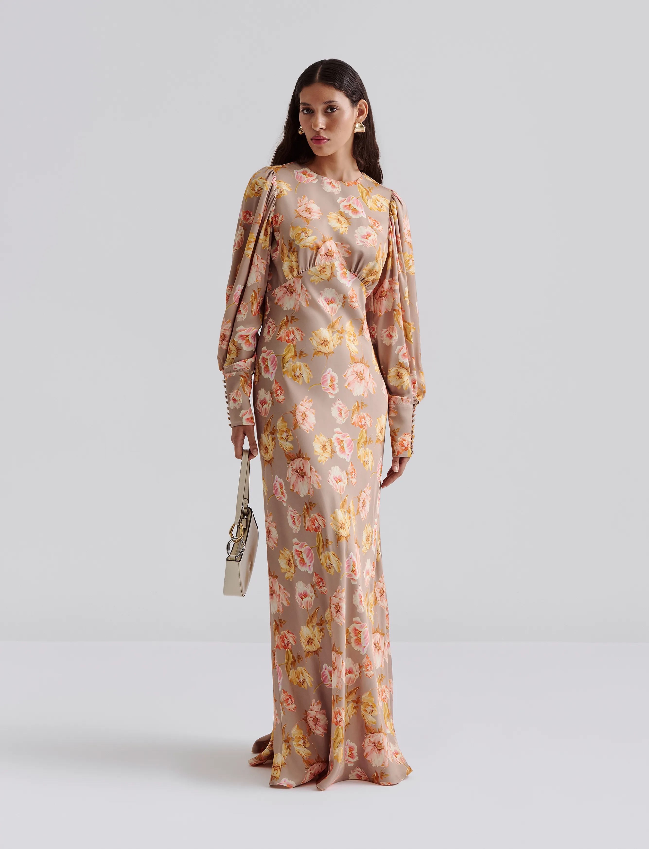 Malina Alize Long Sleeved Satin Maxi Dress (BMA2230194) - Maxi