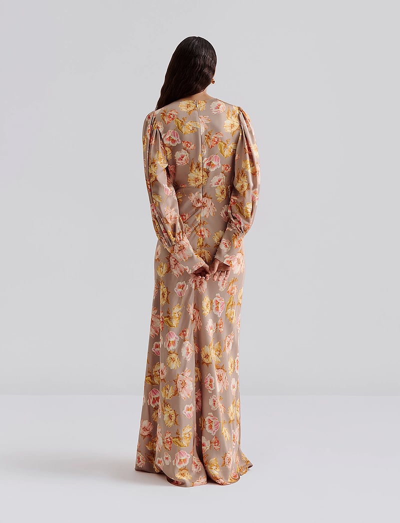 Malina - Alize long sleeved satin maxi dress - champagne peony - 3