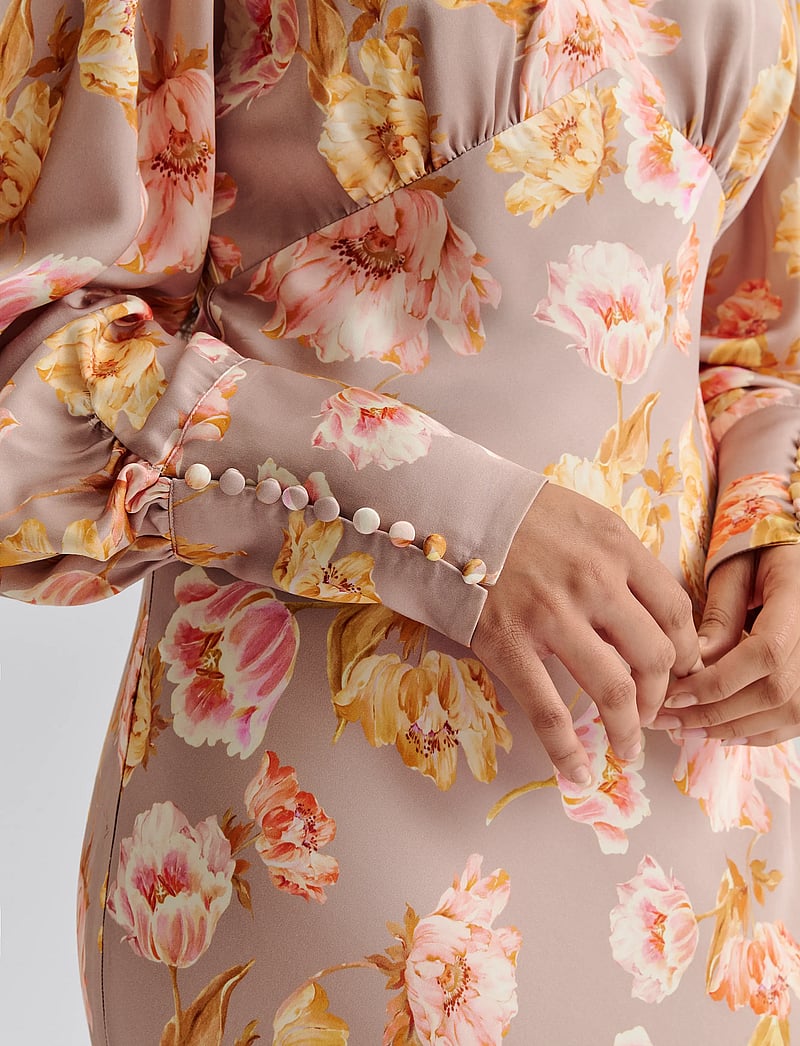 Malina - Alize long sleeved satin maxi dress - champagne peony - 4