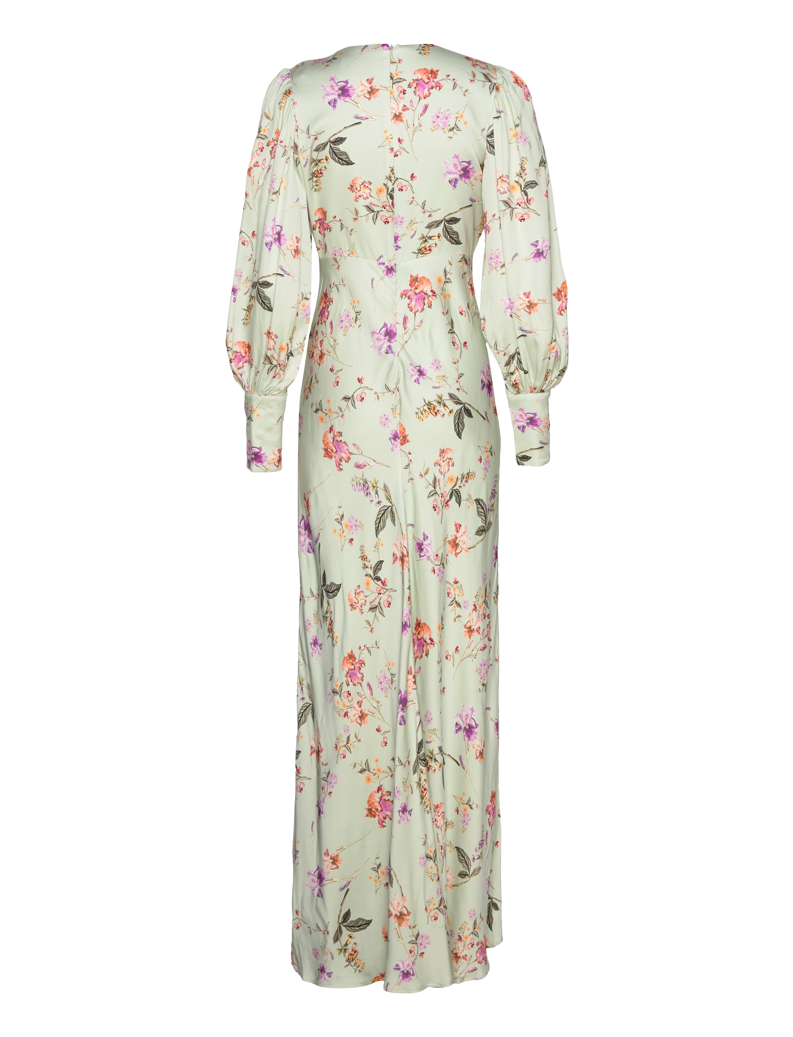 Malina - Alize long sleeved satin maxi dress - soft floral pistachio - 2