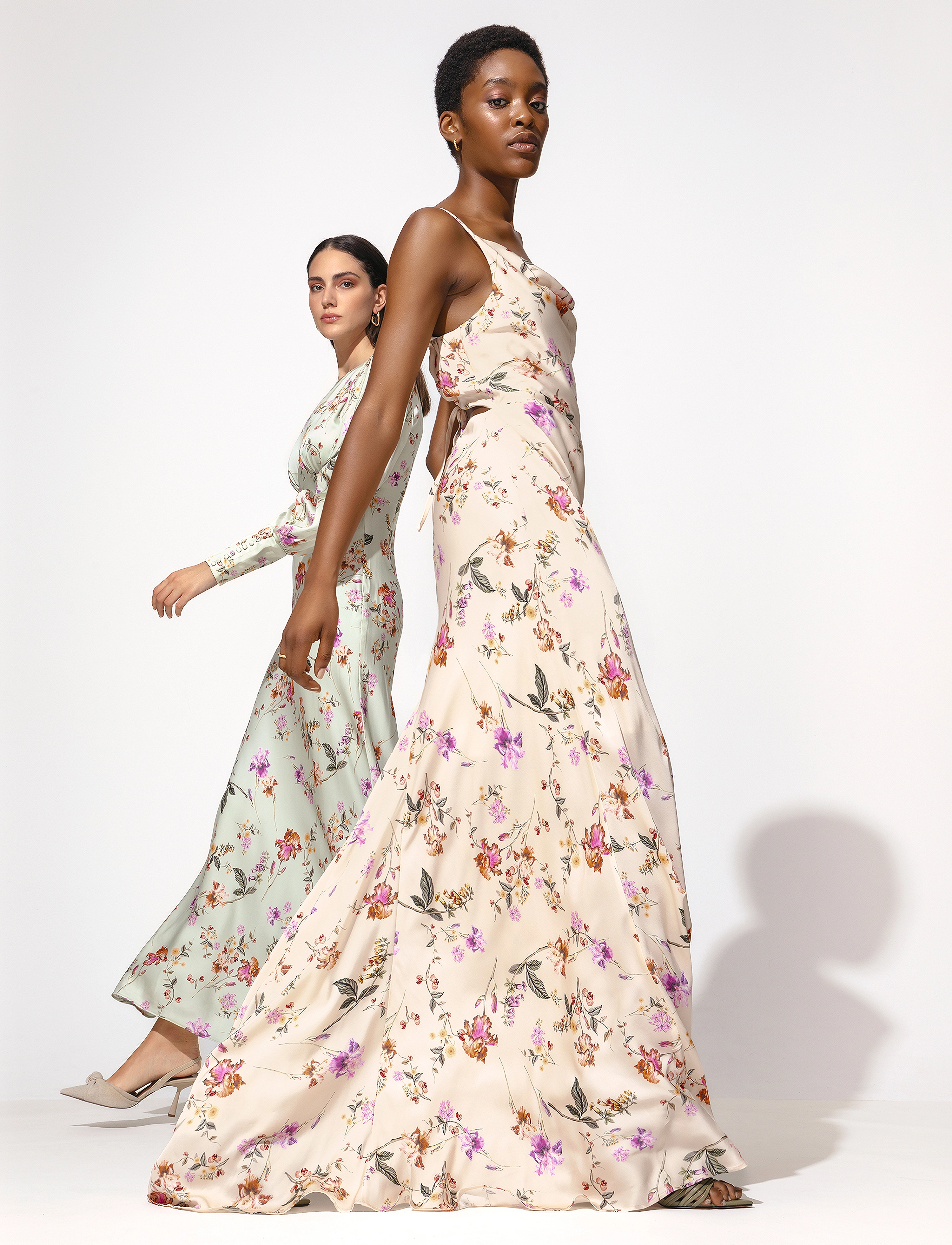 Malina - Alize long sleeved satin maxi dress - soft floral pistachio - 4