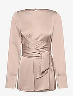 Demi wrapped front satin blouse - GREIGE