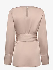 Malina - Demi wrapped front satin blouse - langermede bluser - greige - 1