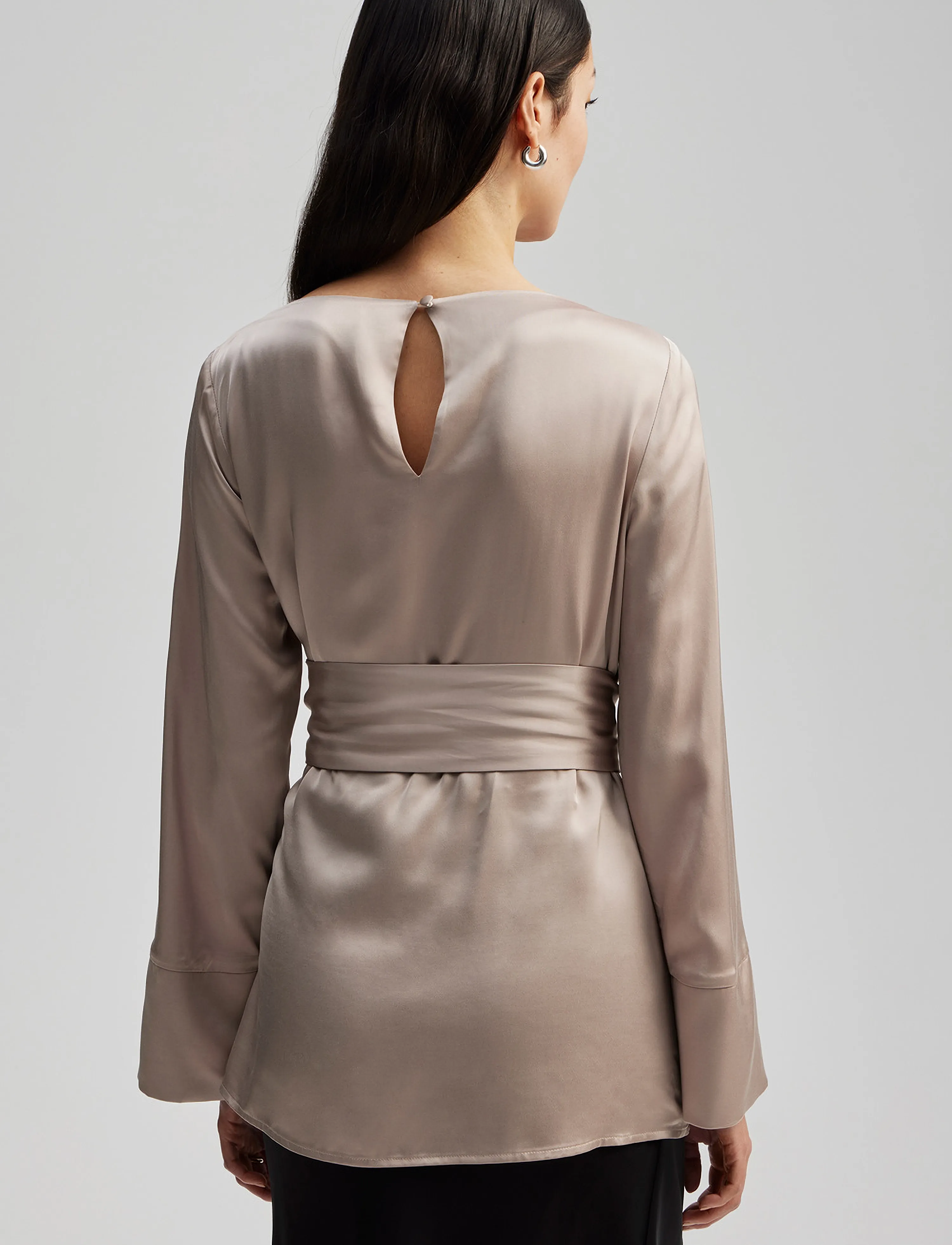 Malina - Demi wrapped front satin blouse - greige - 4