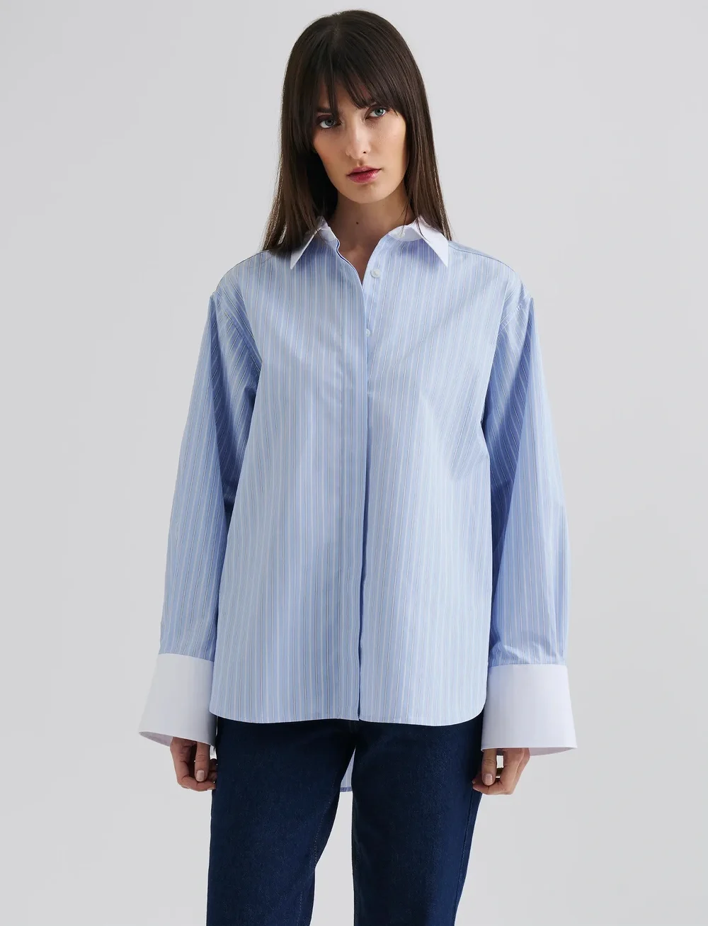 Malina - Classic poplin shirt - denimskjorter - light blue stripe - 0