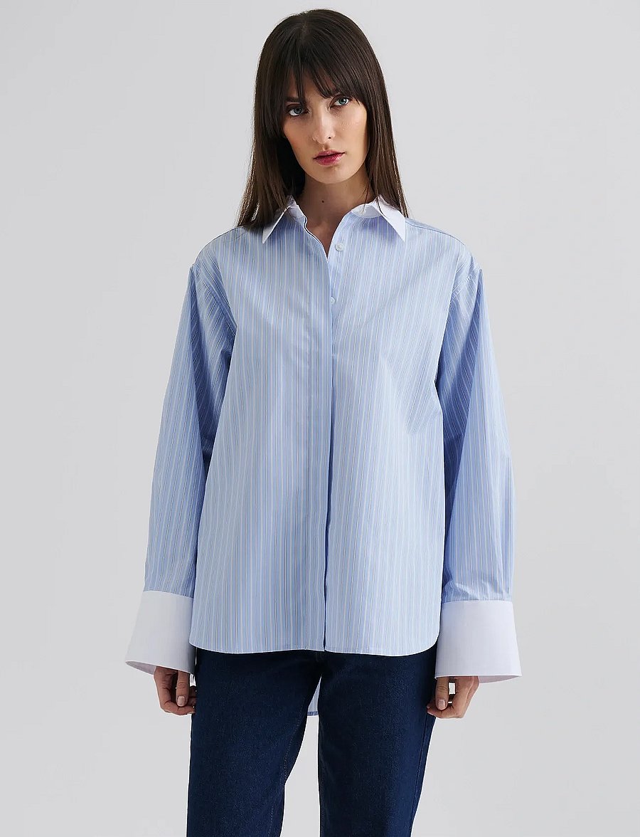 Malina - Classic Poplin Shirt - jeansskjortor - light blue stripe - 0