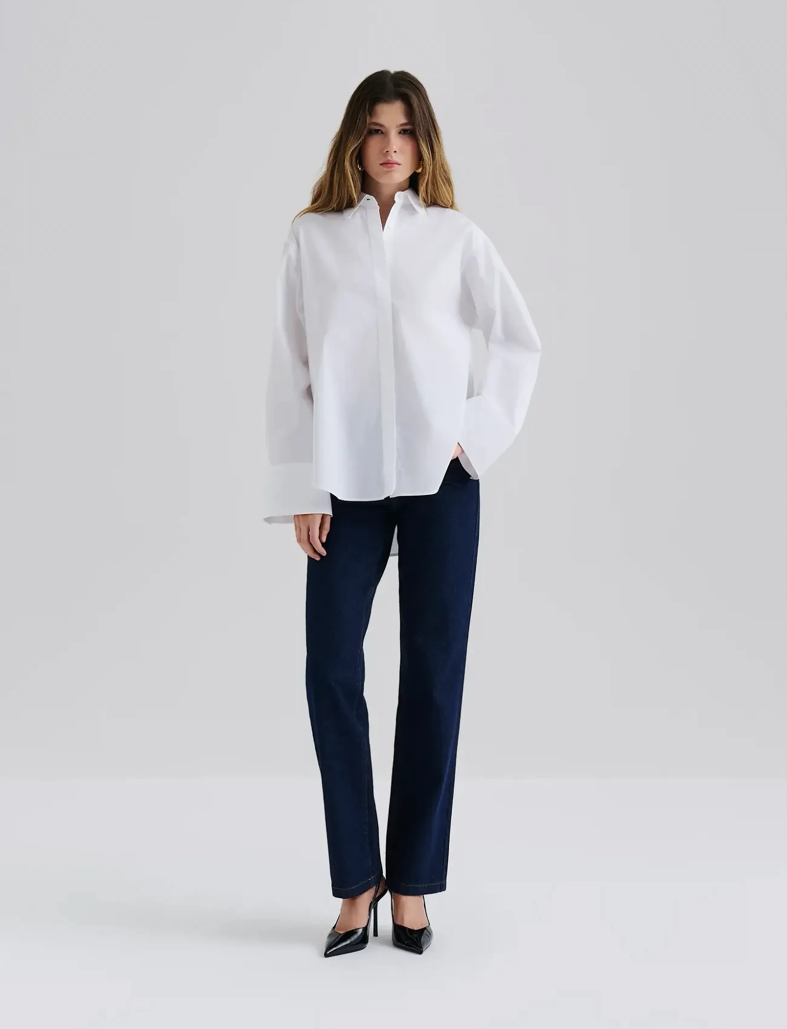 Malina Classic Poplin Shirt, S, White, Skjorter > Langærmede, Dame
