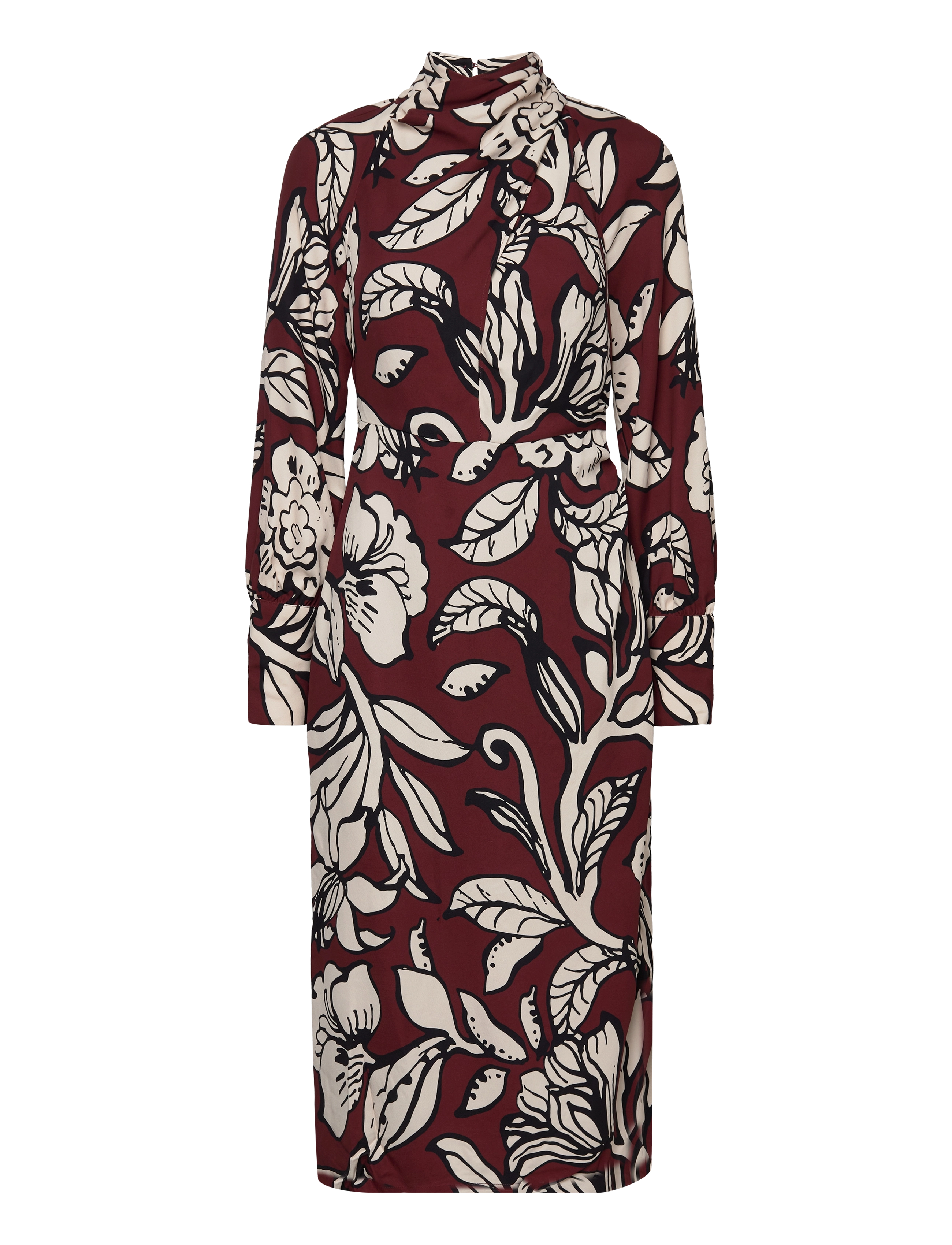 Malina Savannah twisted neck detail midi dress - Kjoler - PENCIL FLORAL / brown