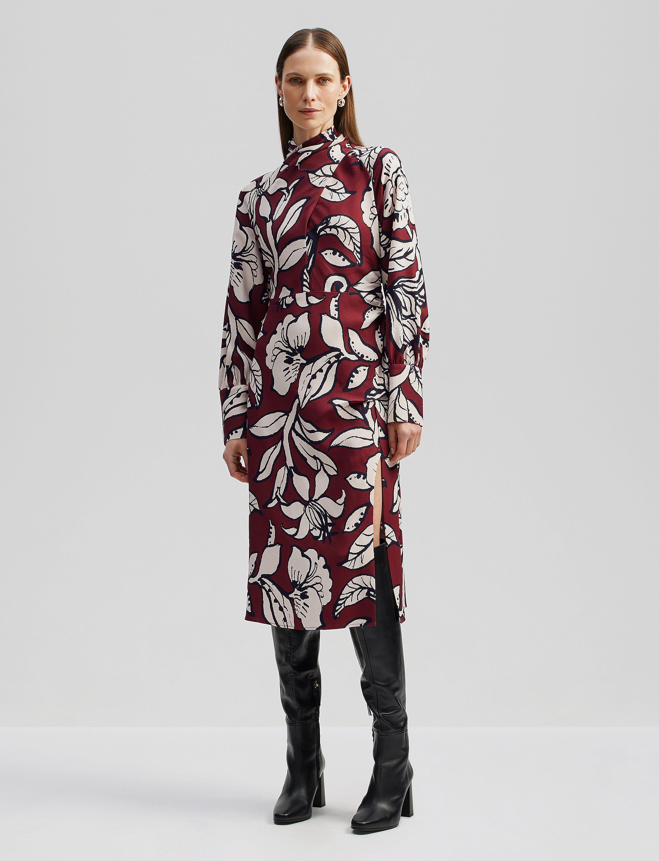 Malina Savannah twisted neck detail midi dress - Cocktailkjoler - PENCIL FLORAL / brown