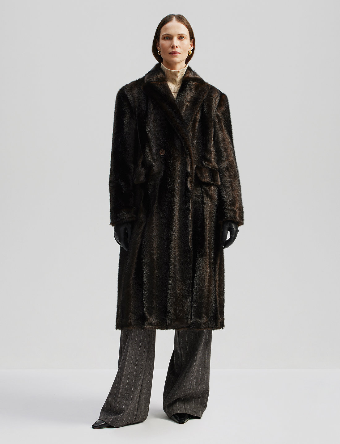 Double breasted 2025 faux fur coat