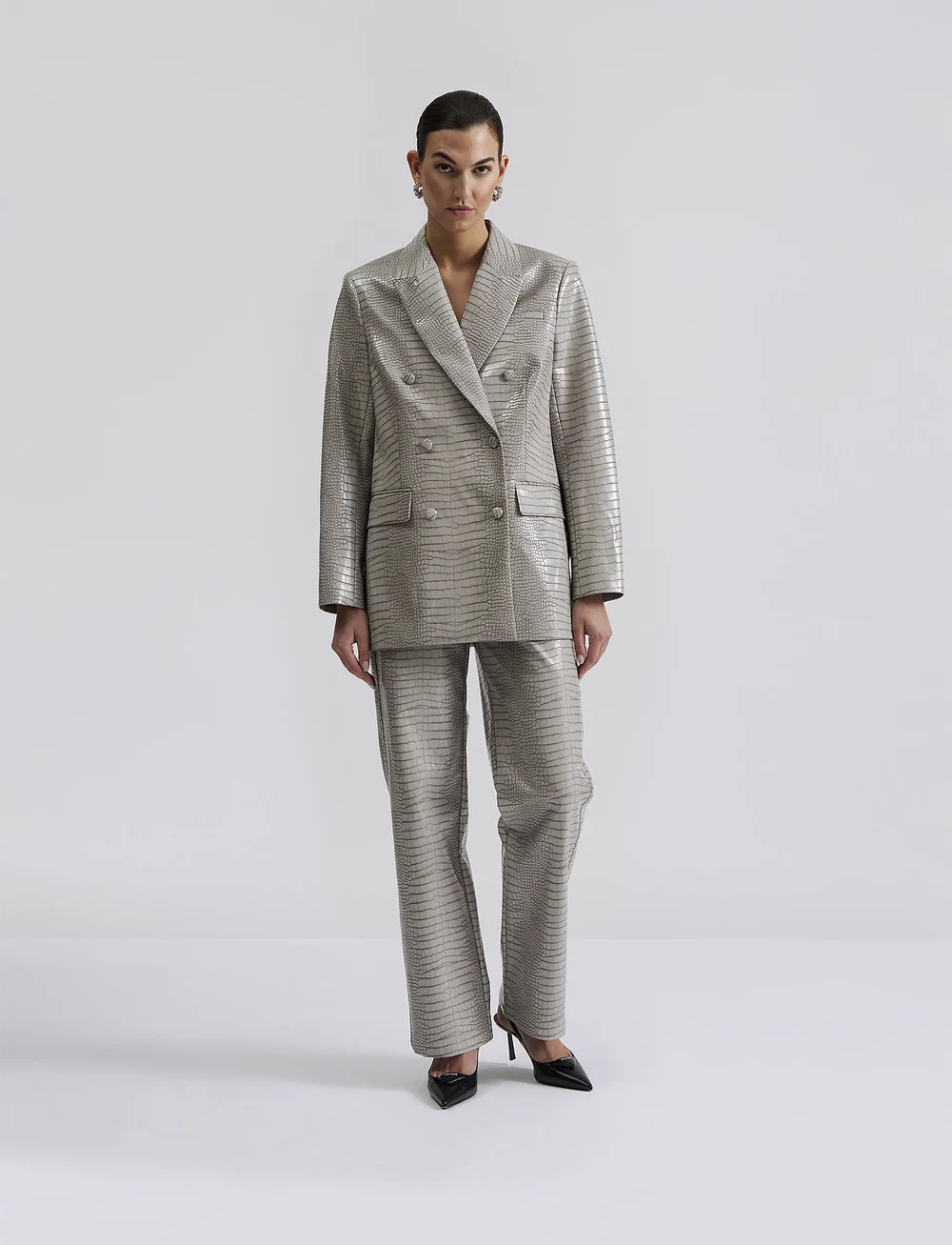 Malina - Daphne straight leg metallic pants - bukser med lige ben - grey - 0