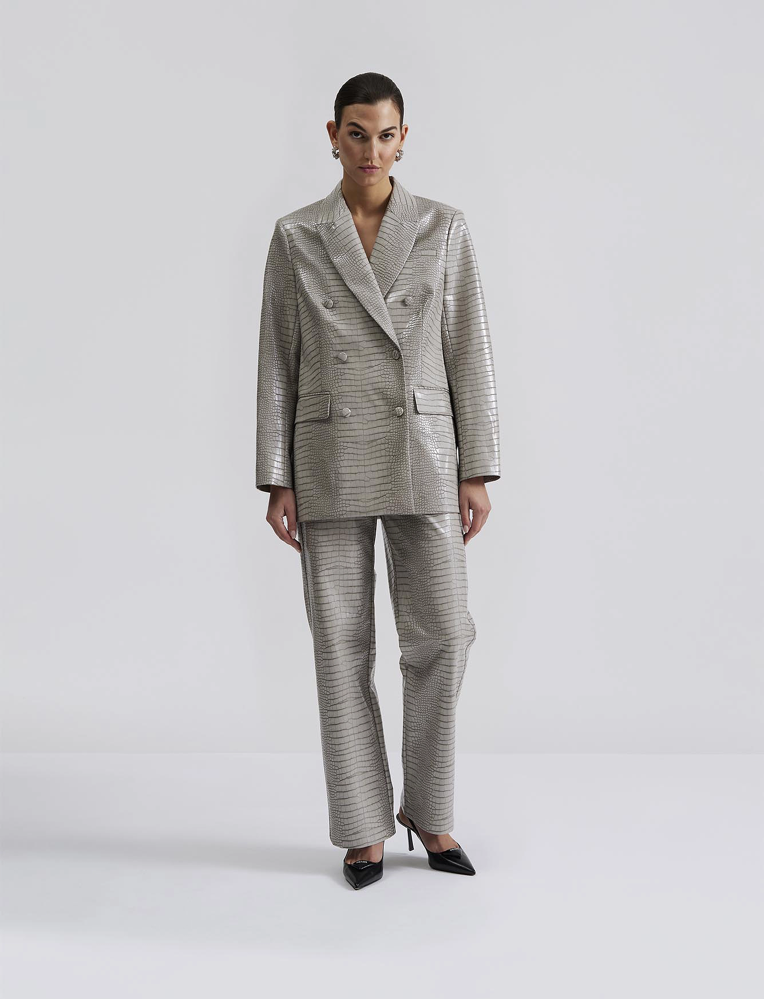 Malina Daphne straight leg metallic pants - Bukser - GREY / grey