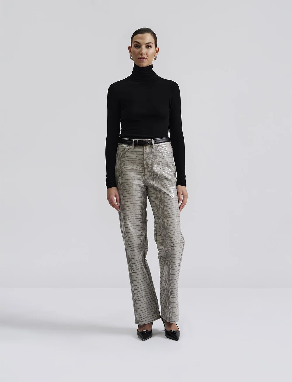 Malina - Daphne straight leg metallic pants - bukser med lige ben - grey - 4