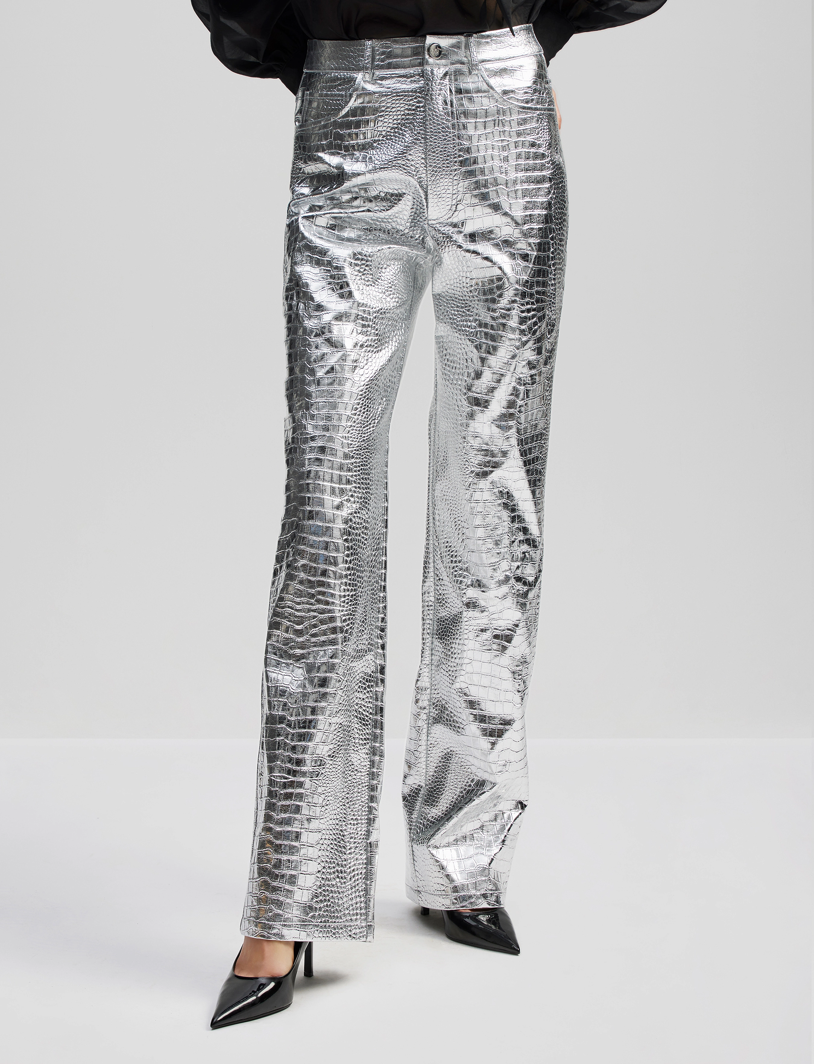 Malina - Daphne straight leg metallic pants - bukser med lige ben - silver - 4