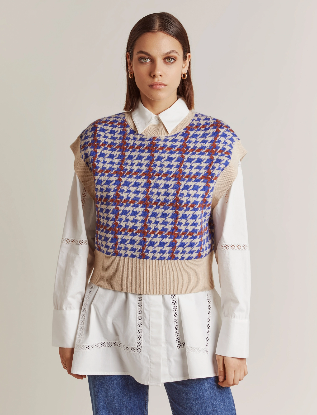 Malina - Rosina Vest - beige check - 2