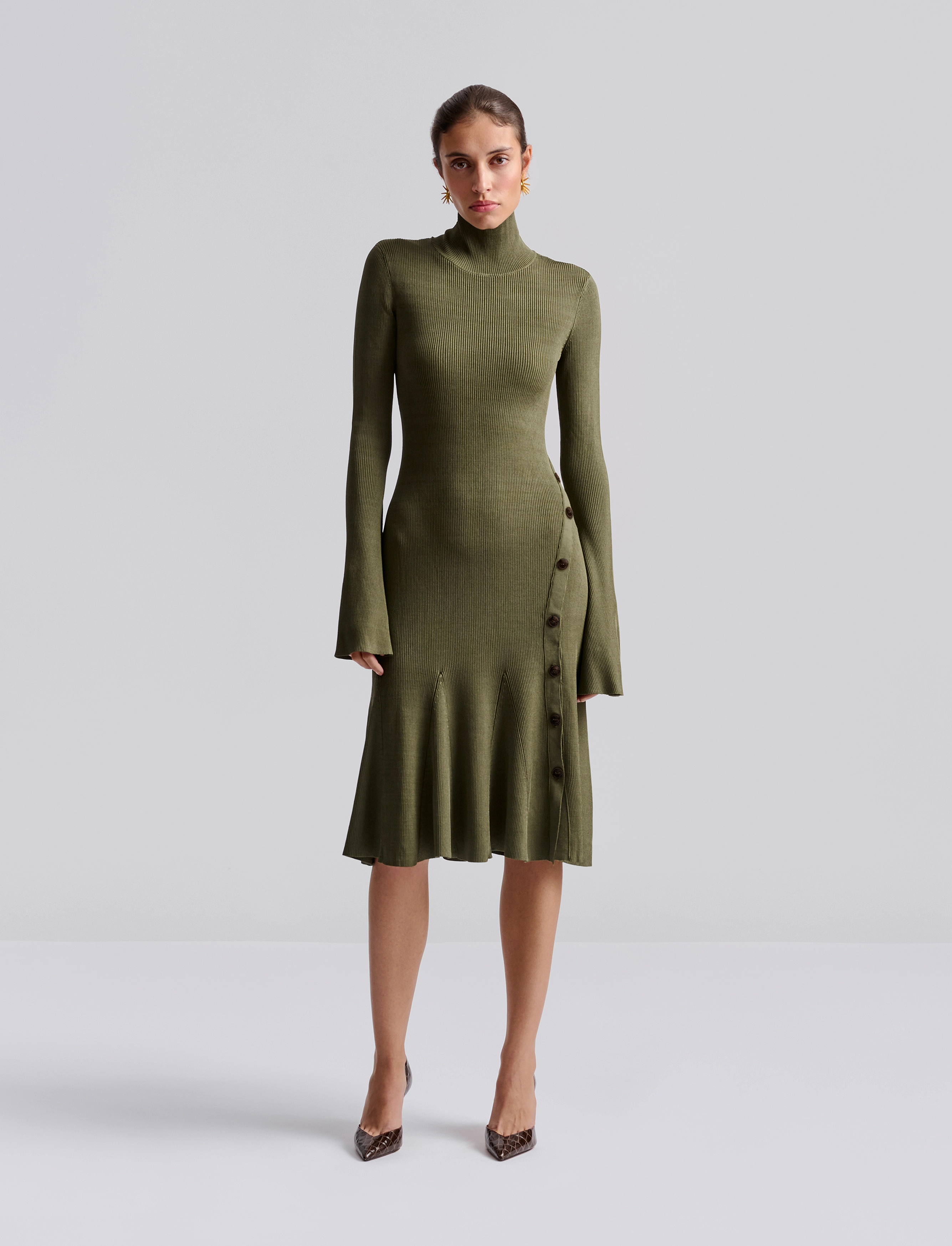 Malina Polly Knitted Midi Dress, M, Khaki green, Kjoler > Knælange Og Midi, Dame