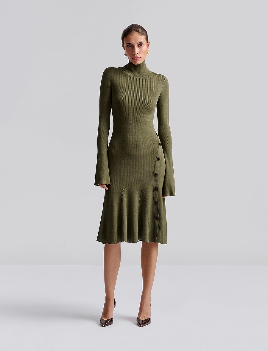 Malina - Polly knitted midi dress - stickade klänningar - olive - 0