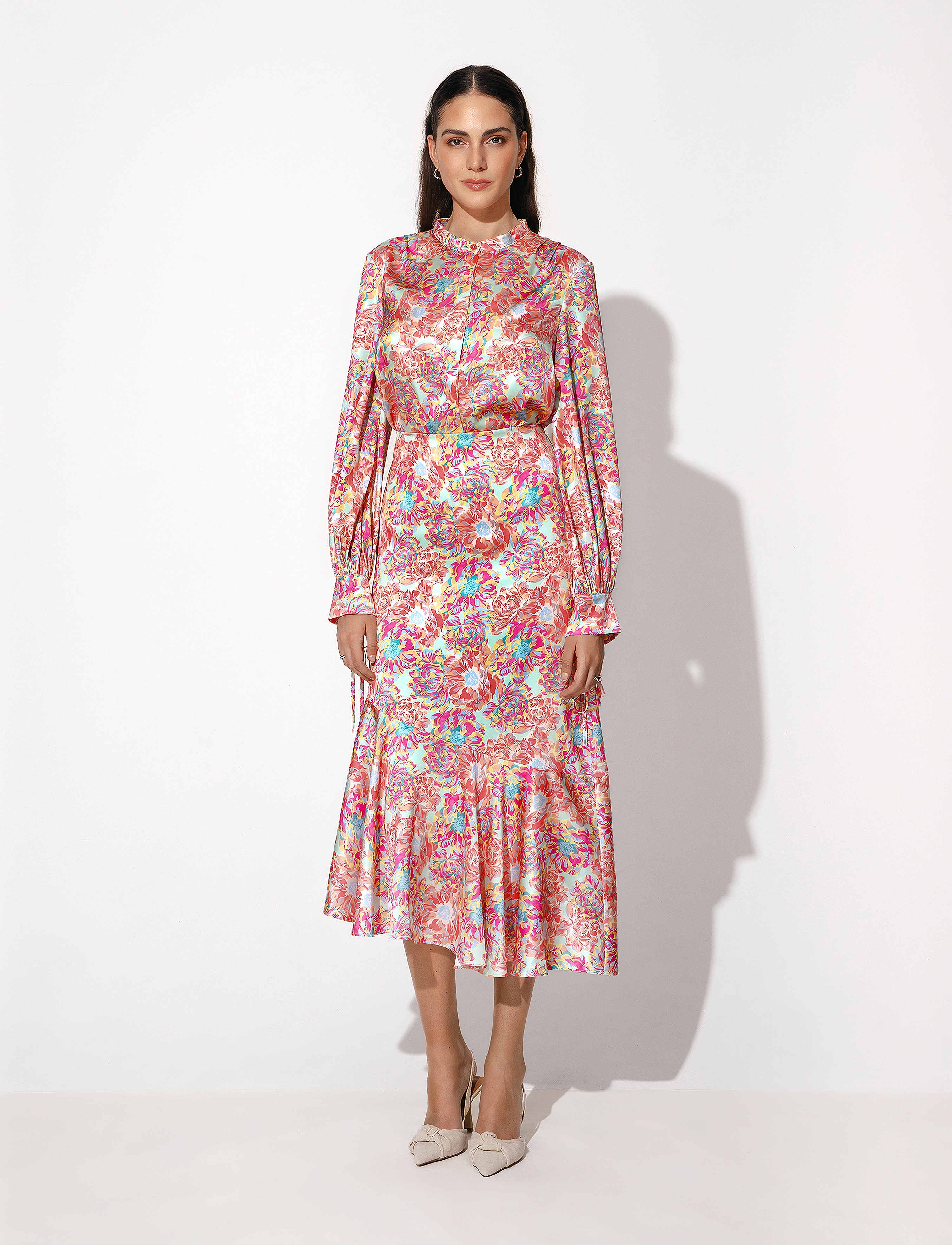 Malina - Cissi printed midi satin skirt - peony - 2
