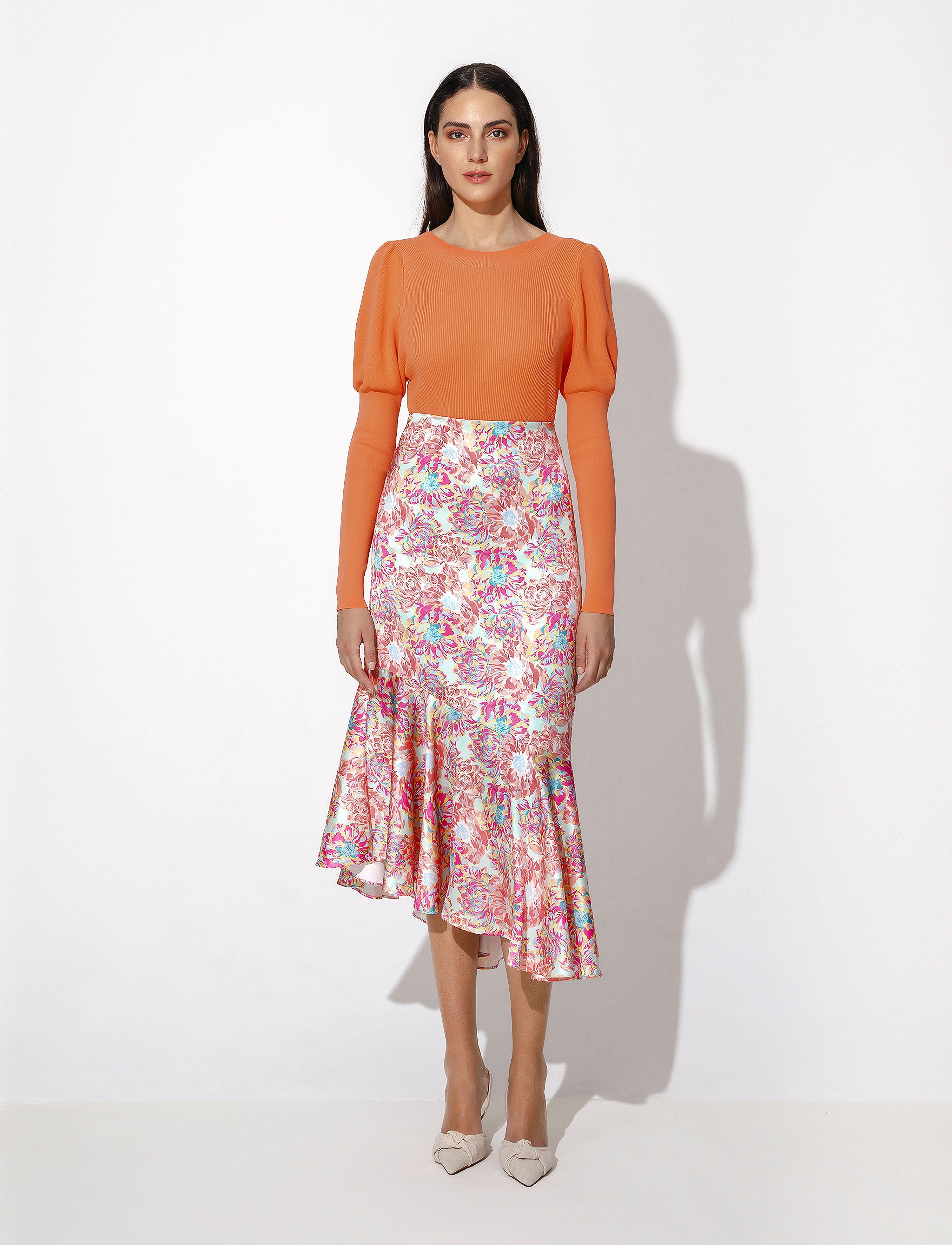 Malina - Cissi printed midi satin skirt - peony - 3
