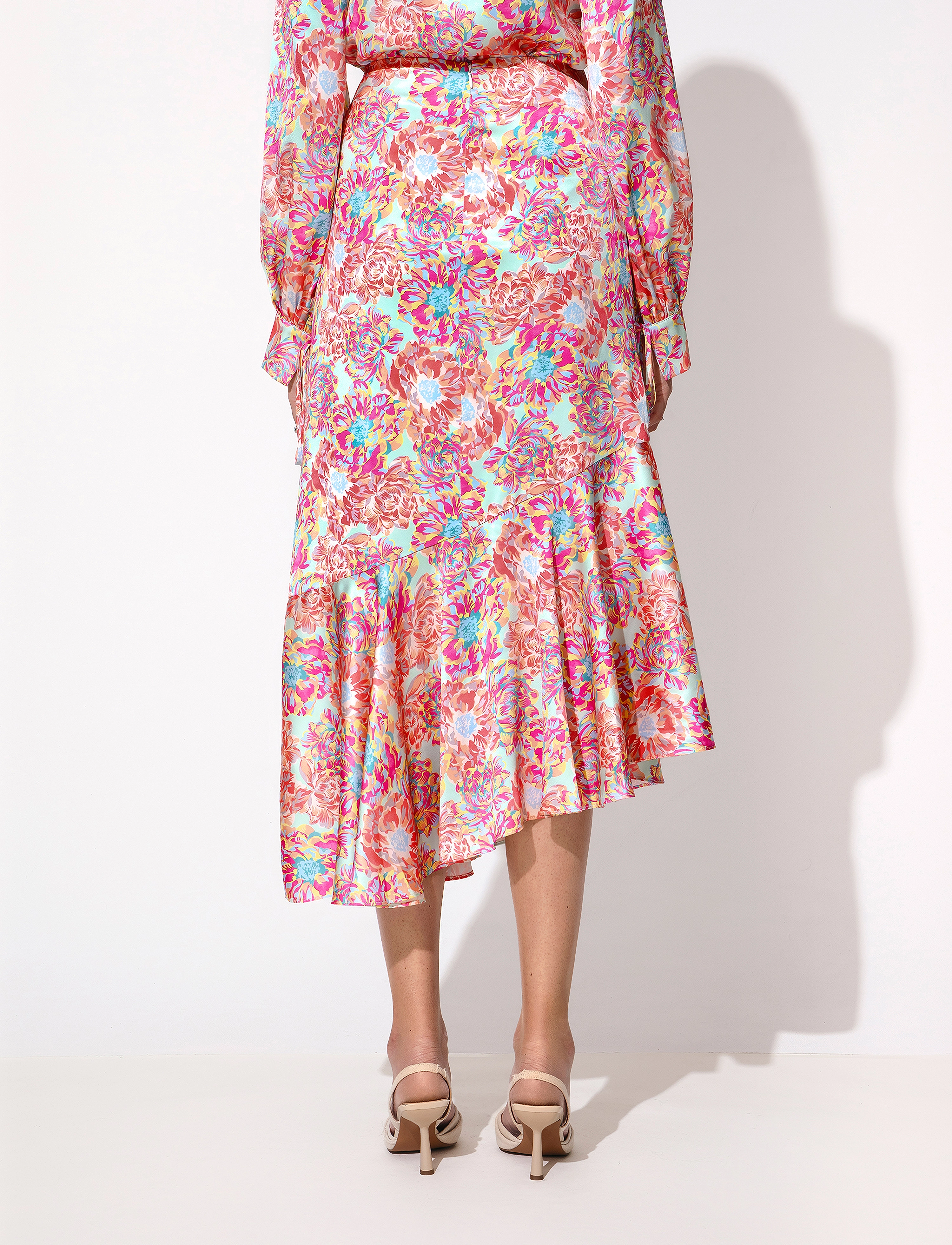 Malina - Cissi printed midi satin skirt - peony - 4